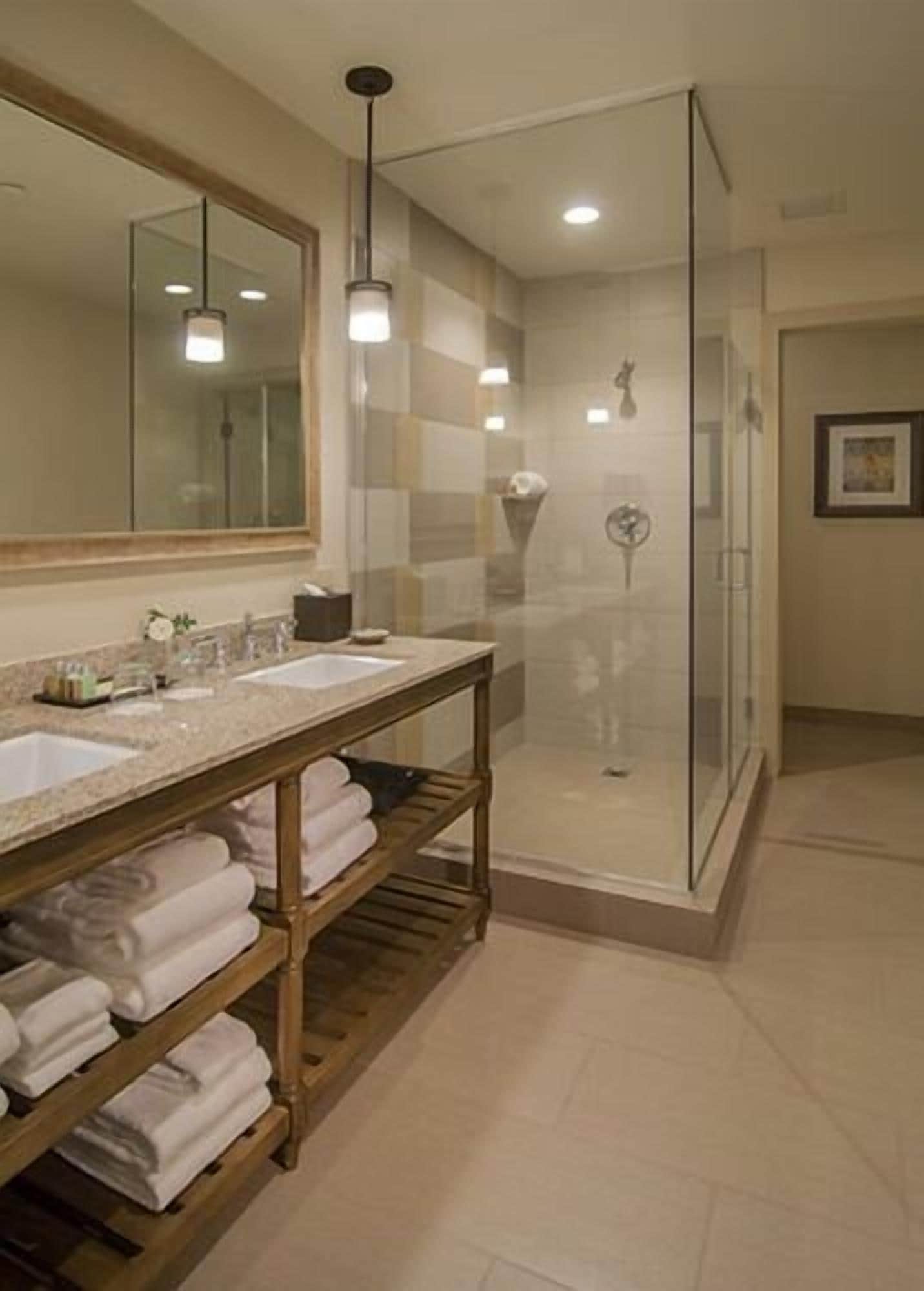 shower, designer toiletries, hair dryer, bathrobes