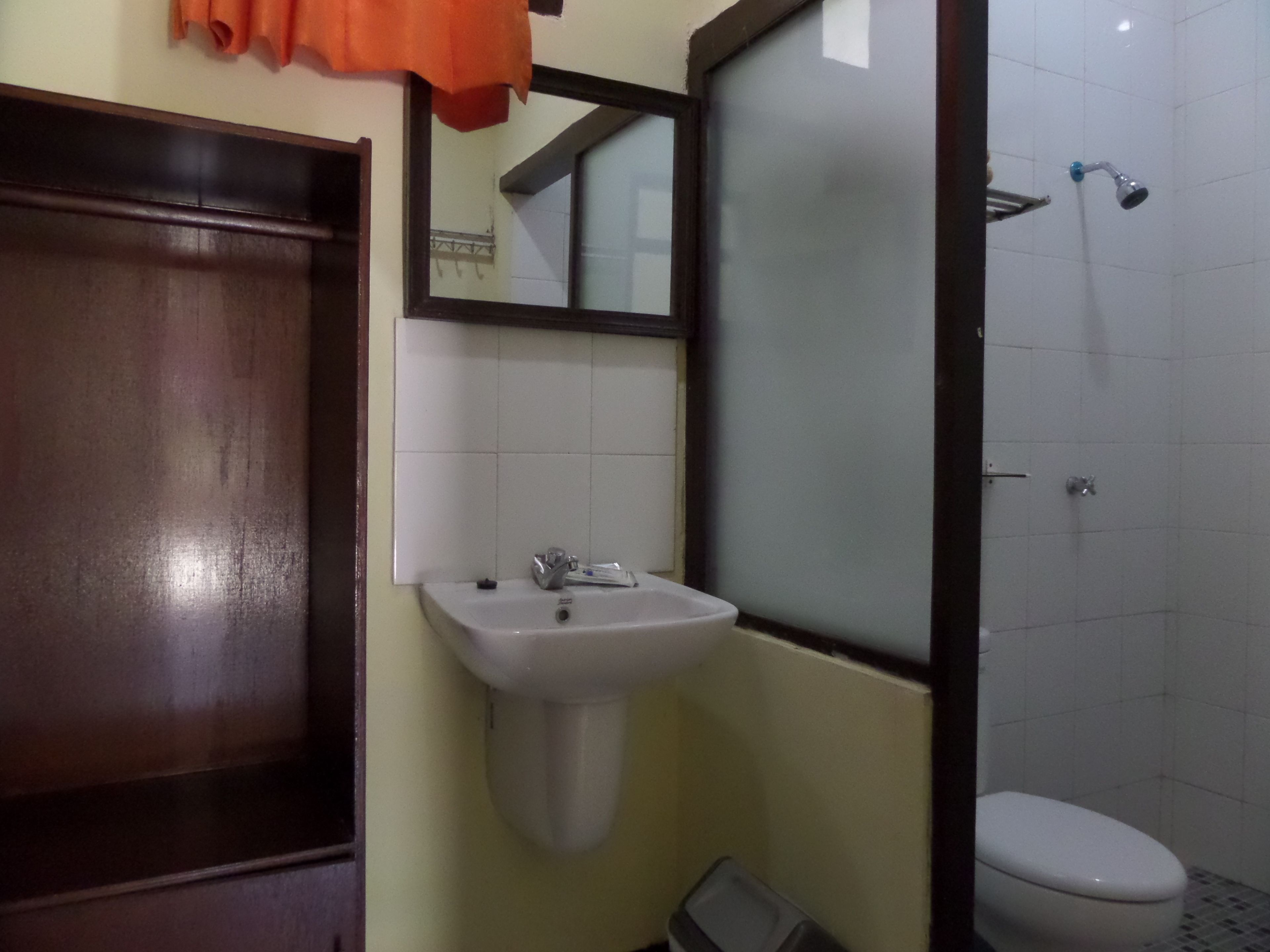 A bathroom with a sink, mirror, and toilet.
