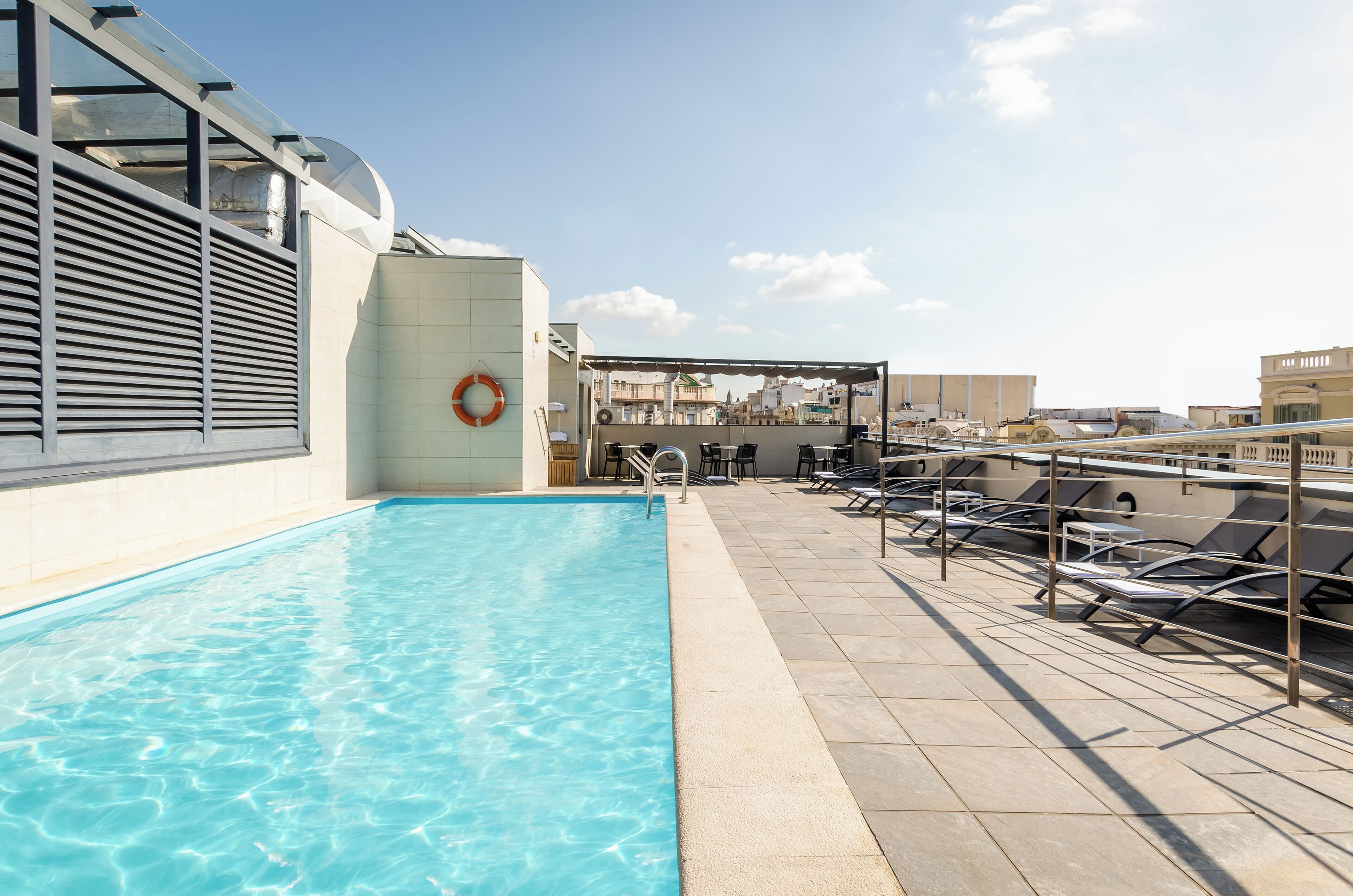 outdoor pool, pool loungers