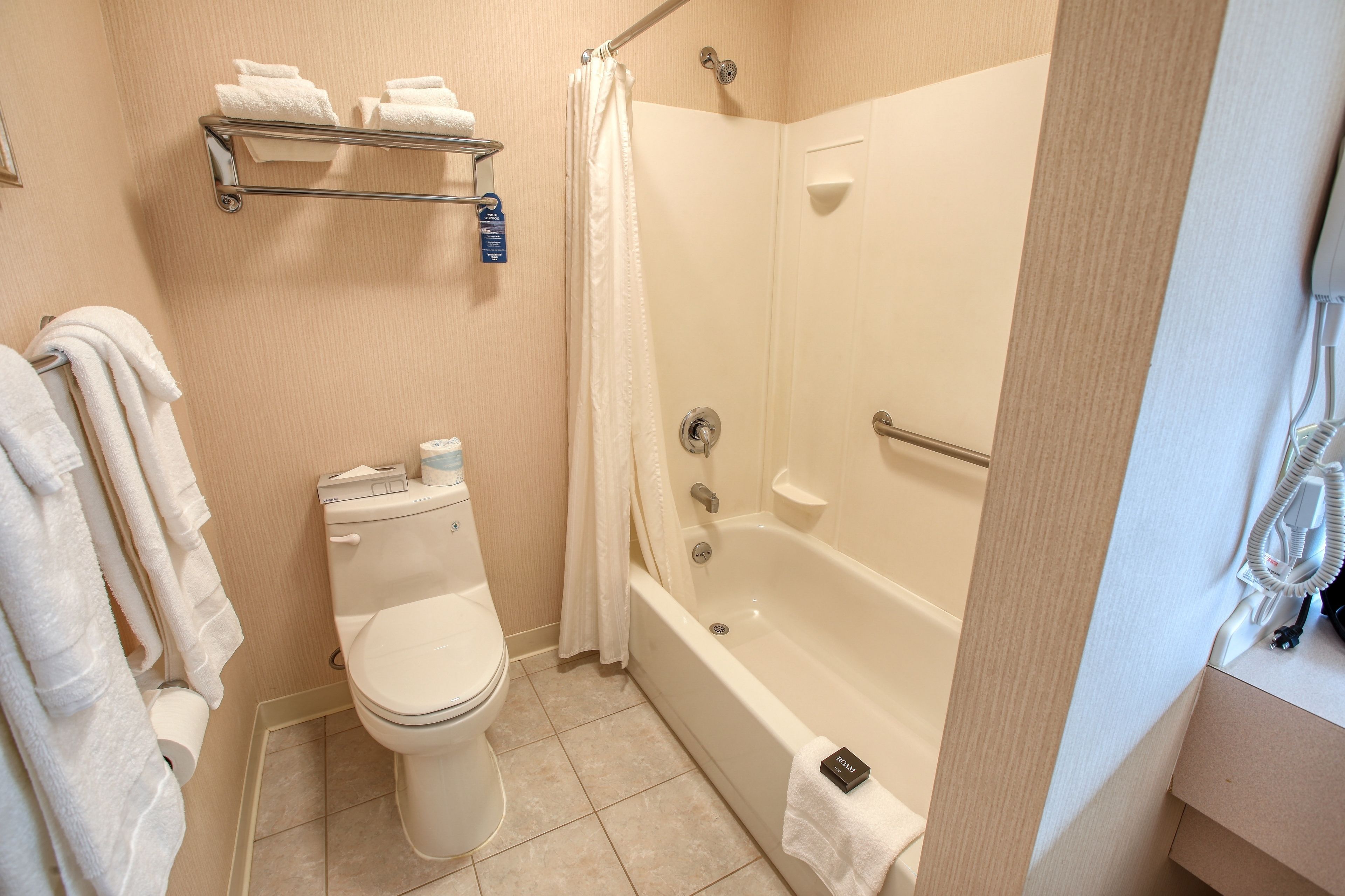 deluxe single queen  | bathroom | combined shower/bathtub, free toiletries, hair dryer, towels