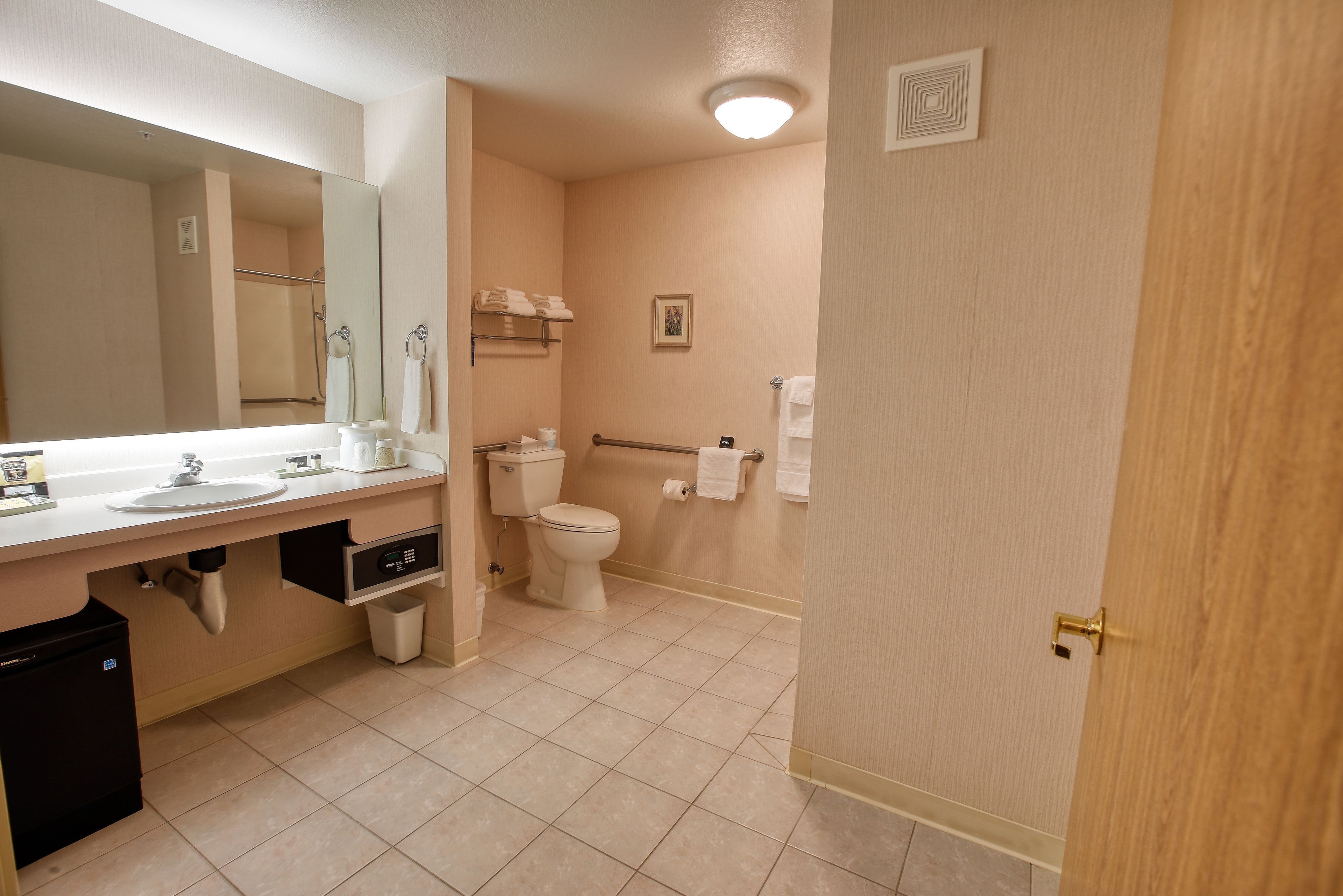 Une salle de bain avec un lavabo, des toilettes et une douche.