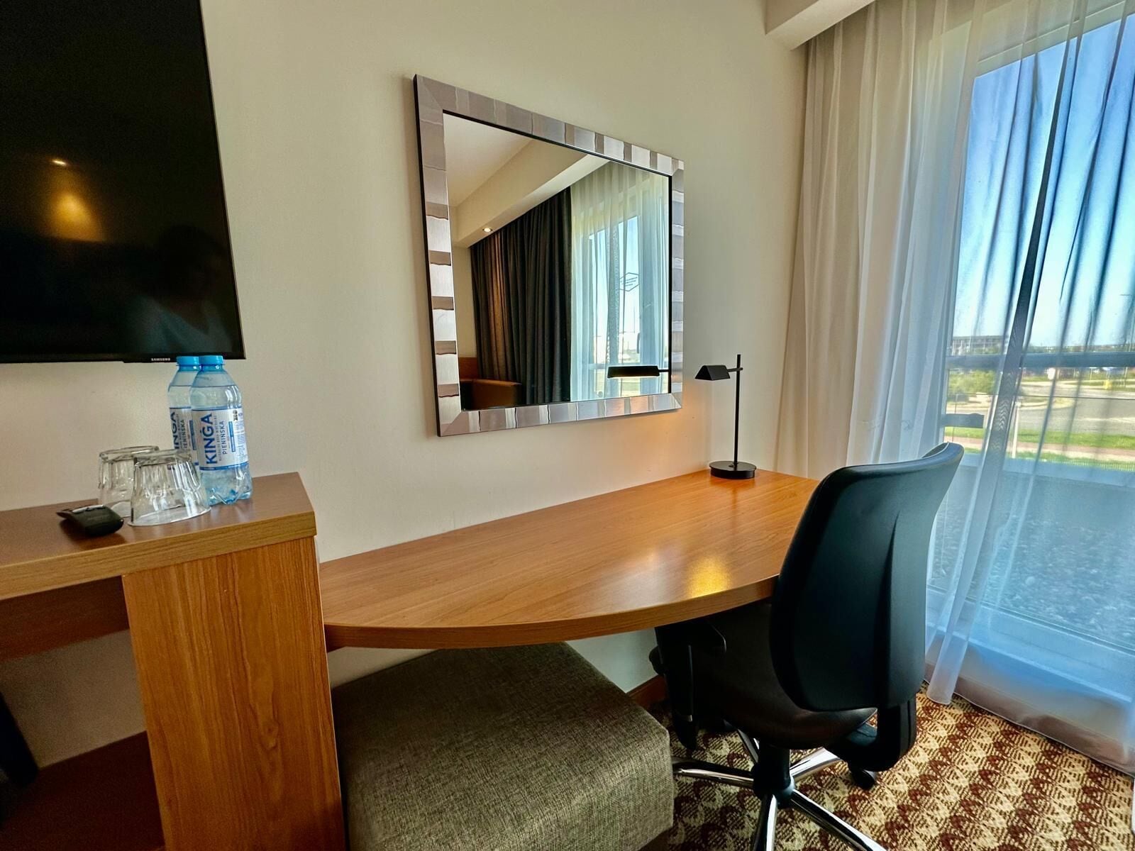 hypo-allergenic bedding, in-room safe, desk, blackout curtains