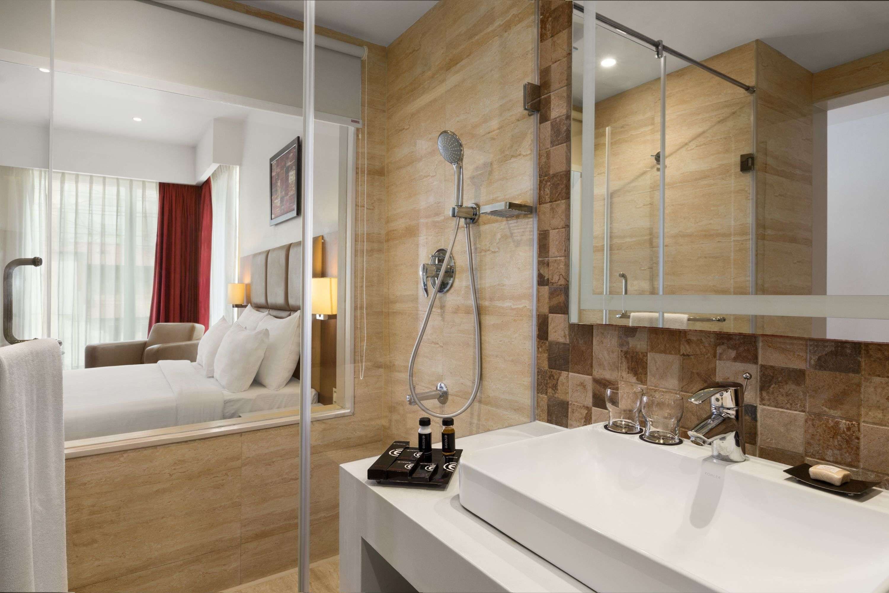 shower, rainfall showerhead, eco-friendly toiletries, hair dryer