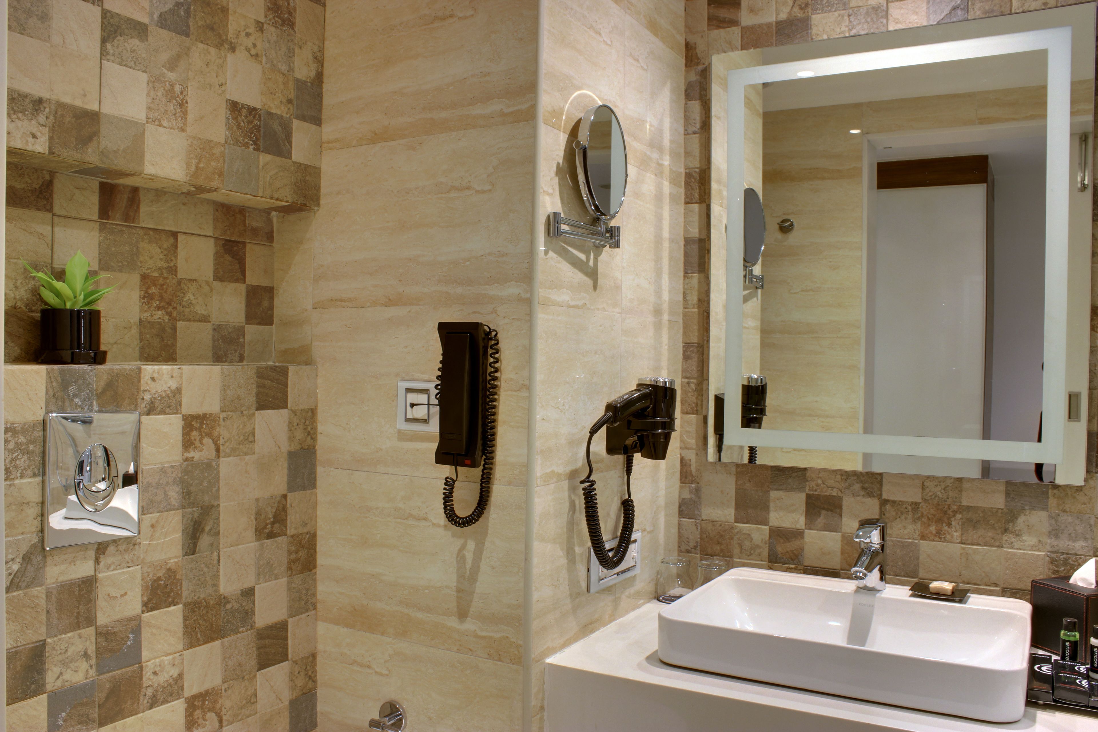 shower, rainfall showerhead, eco-friendly toiletries, hair dryer