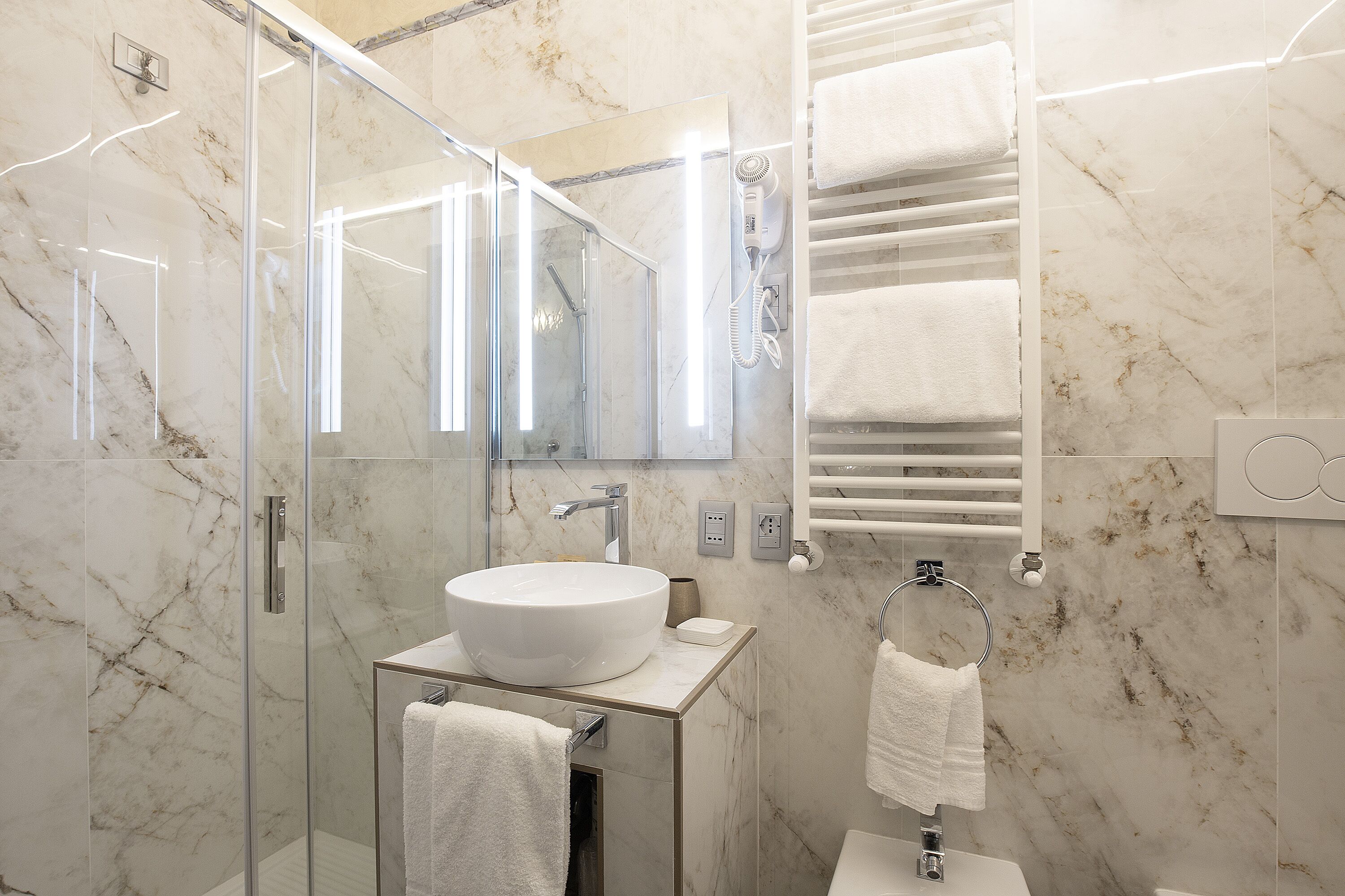 superior triple room (extra bed) | bathroom | shower, free toiletries, hair dryer, towels