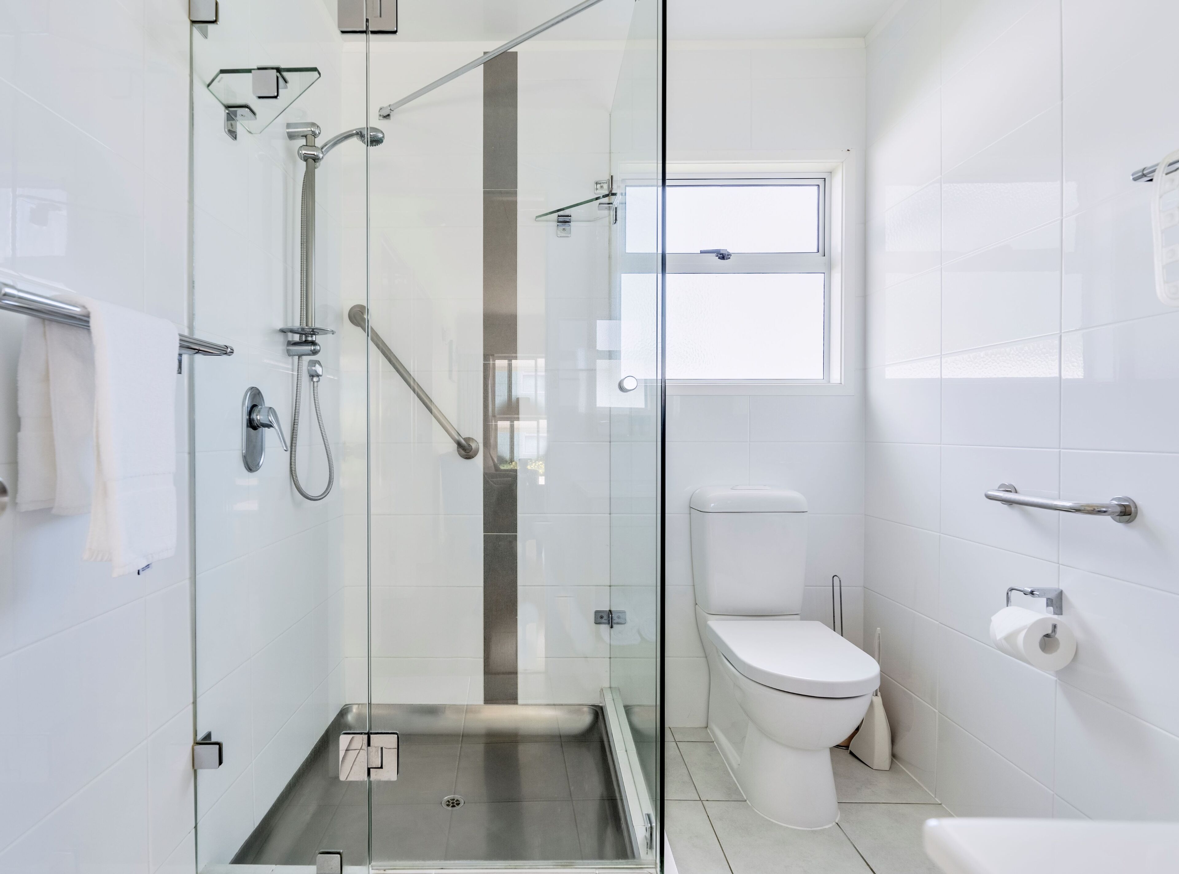 Shower, free toiletries, hair dryer, towels