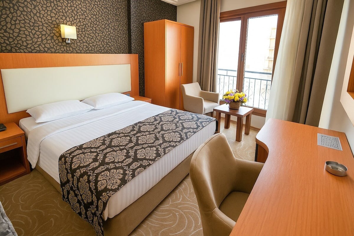 Hypo-allergenic bedding, minibar, in-room safe, desk