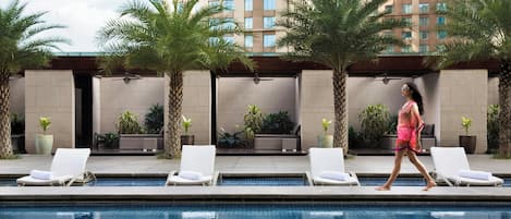 Outdoor pool, open 8:00 AM to 7:00 PM, pool umbrellas, sun loungers