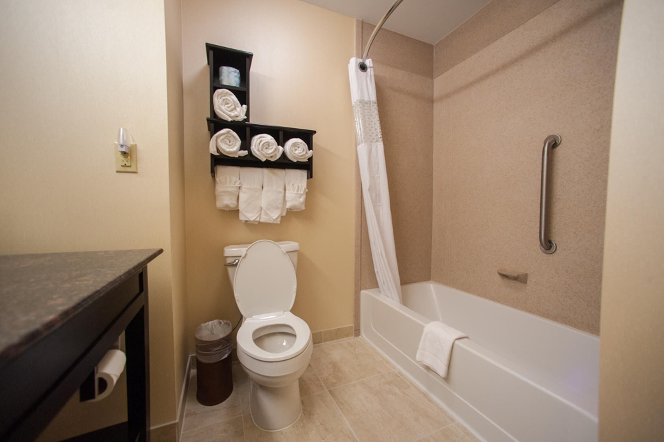 king suite, studio | bathroom | hair dryer, towels