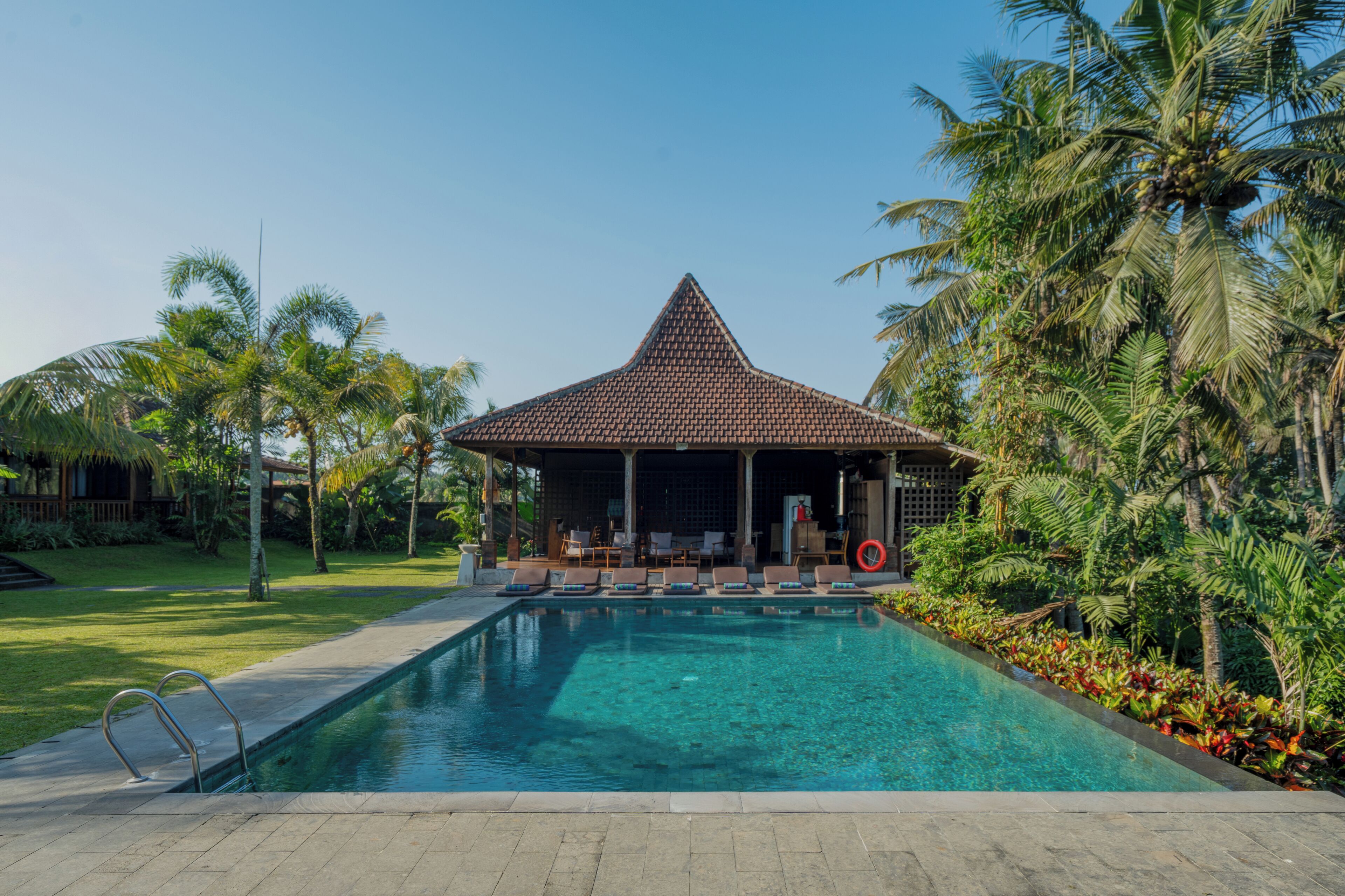 Outdoor pool, pool umbrellas