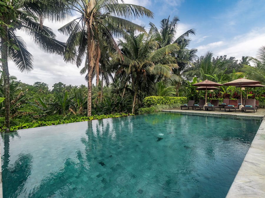 Outdoor pool, pool umbrellas