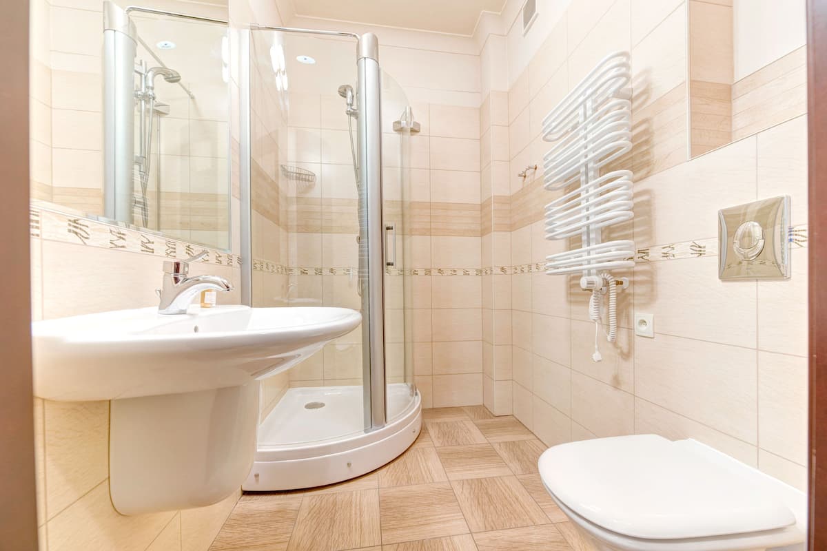 single room | bathroom | shower, free toiletries, hair dryer, towels