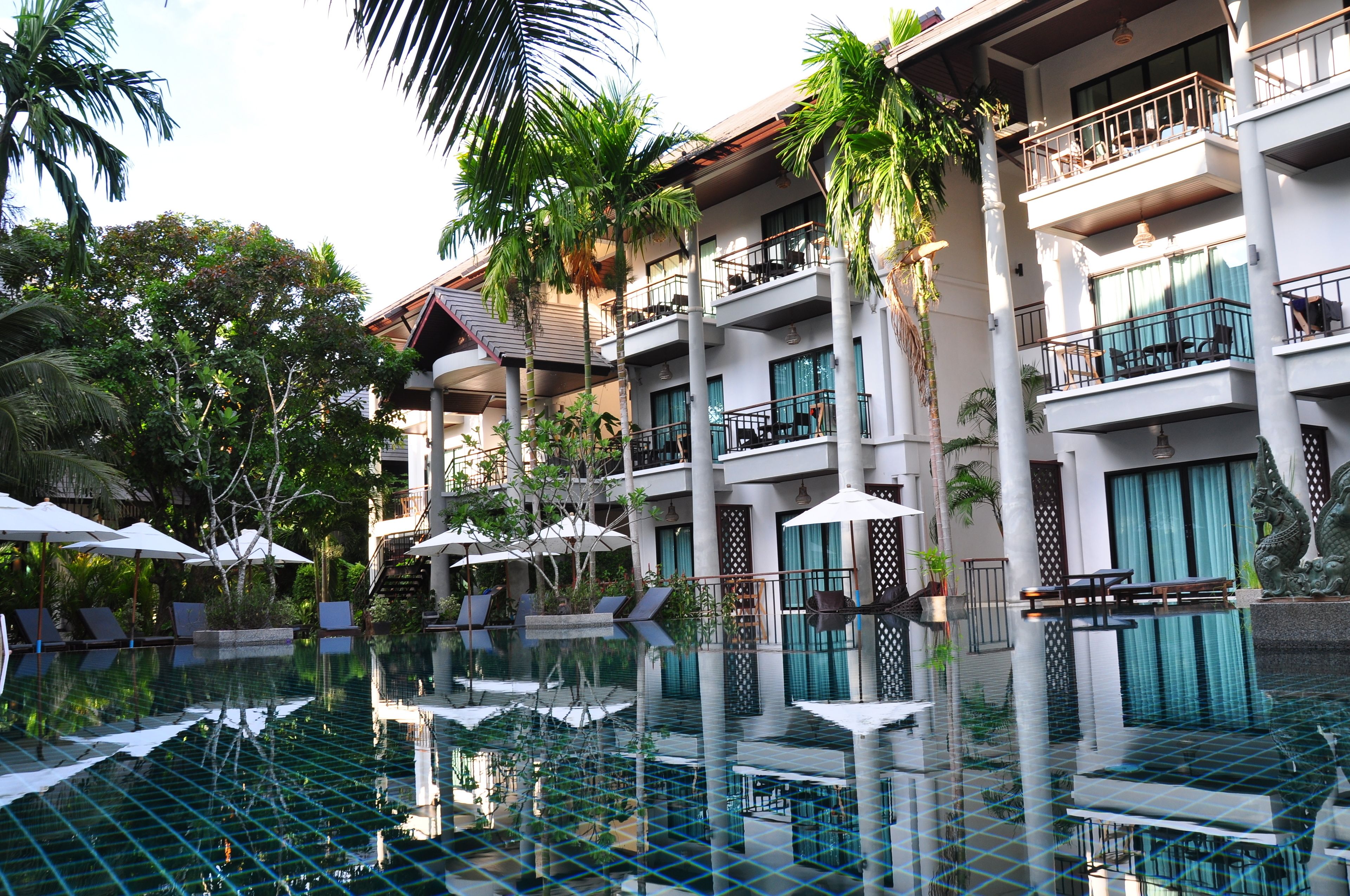 Outdoor pool, pool umbrellas