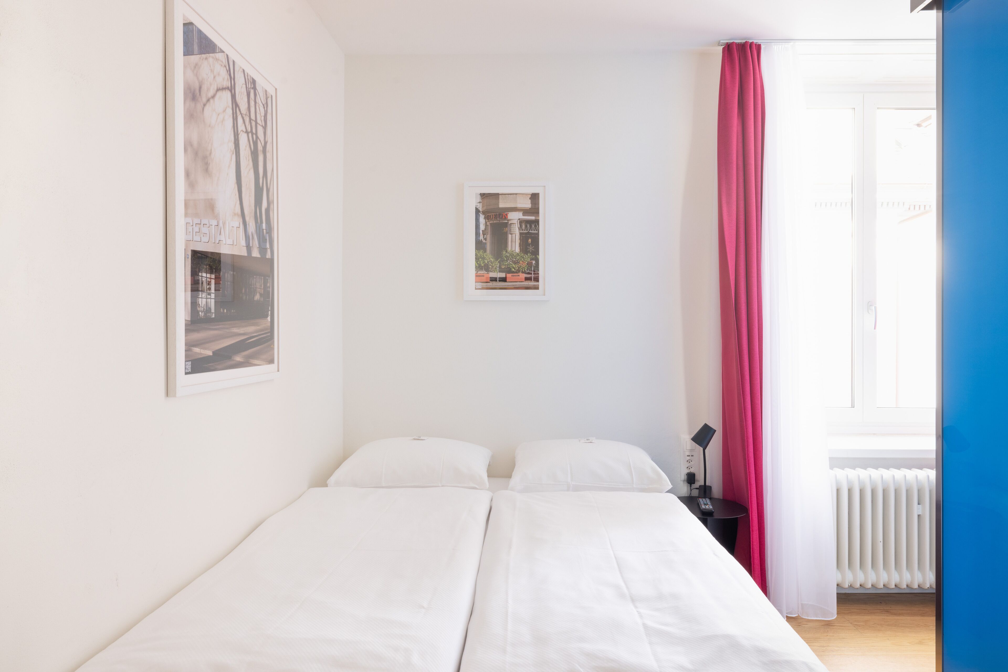 Premium bedding, desk, blackout drapes, soundproofing