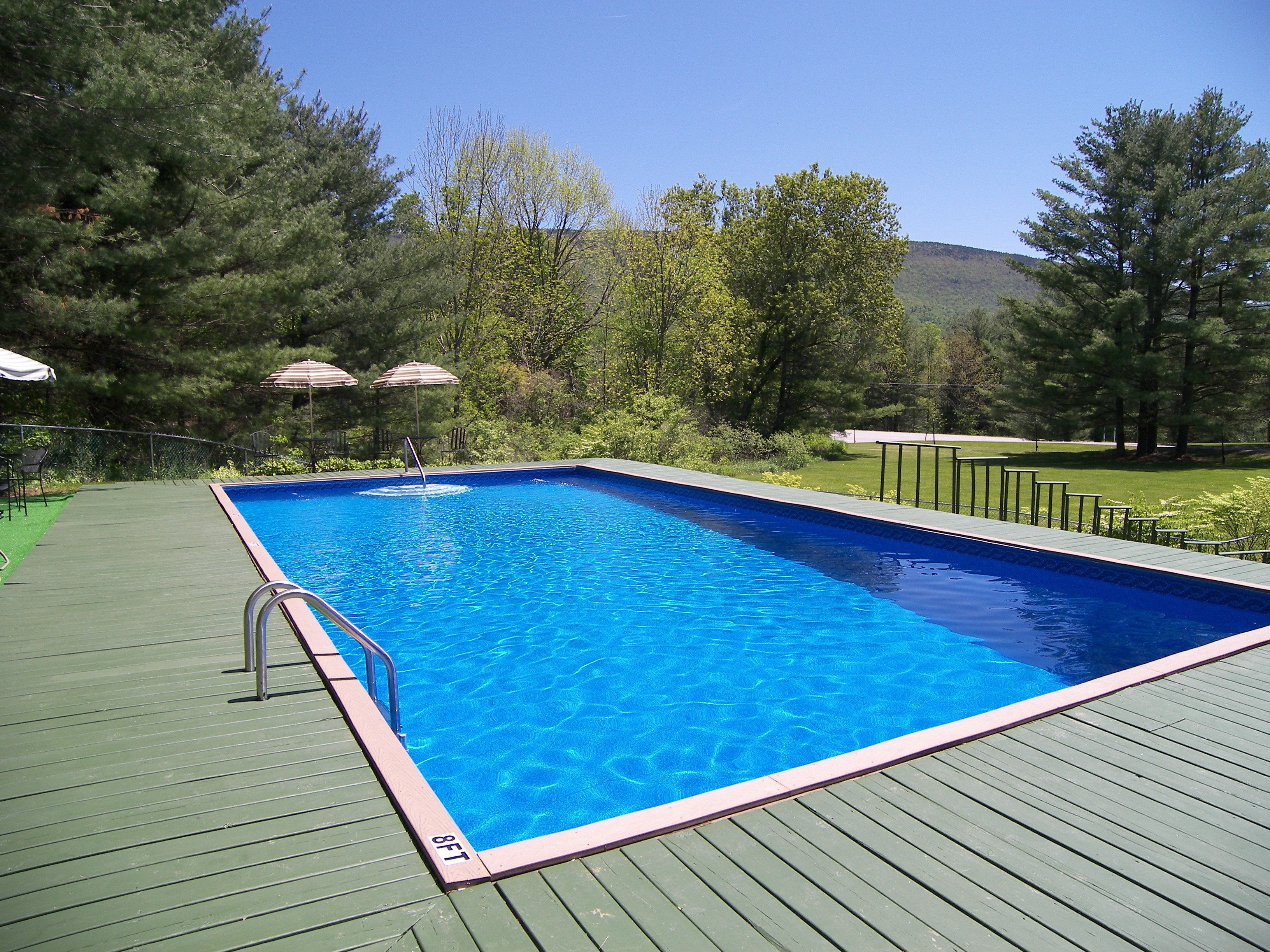 Seasonal outdoor pool, pool umbrellas, sun loungers
