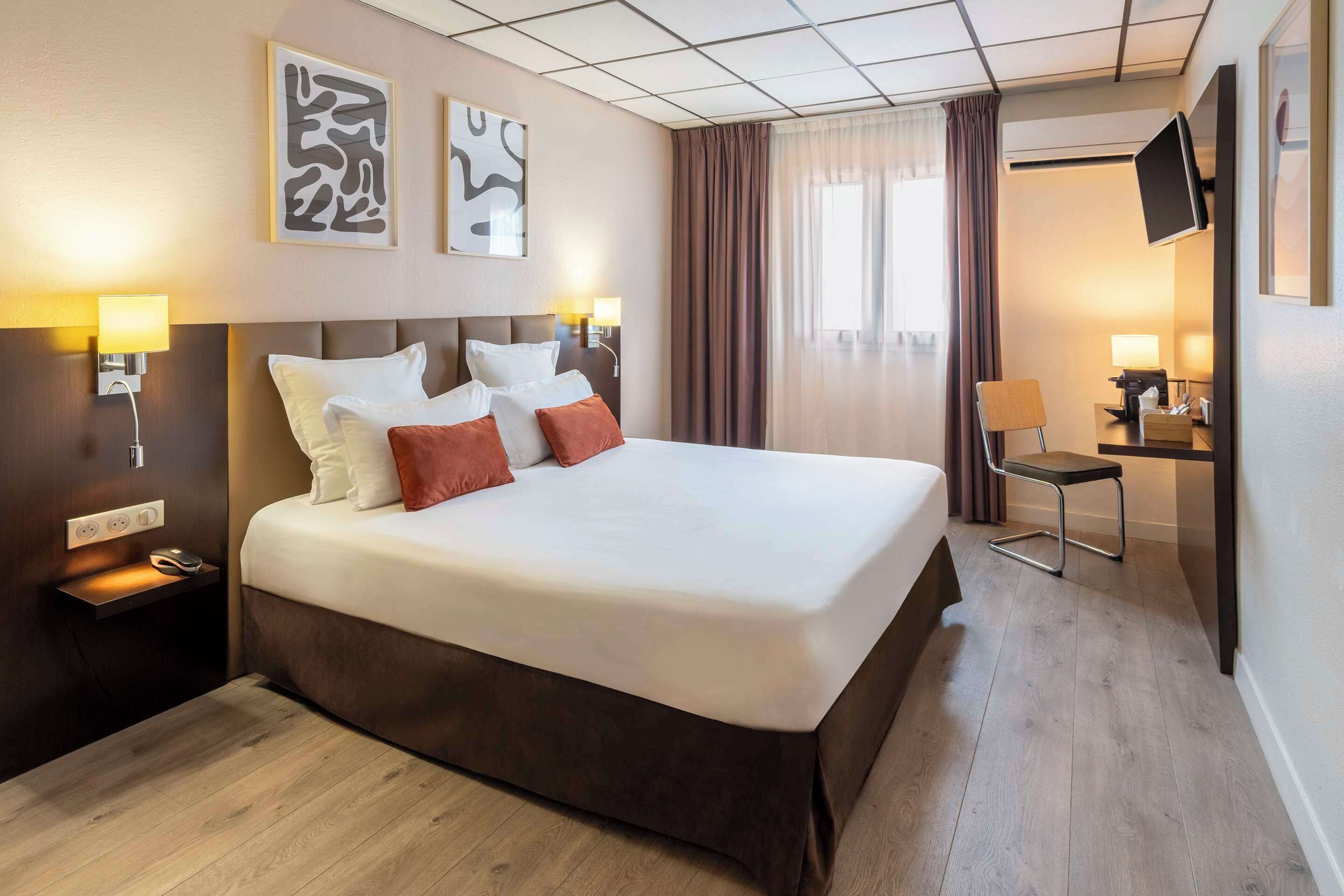 premium bedding, desk, blackout curtains, soundproofing