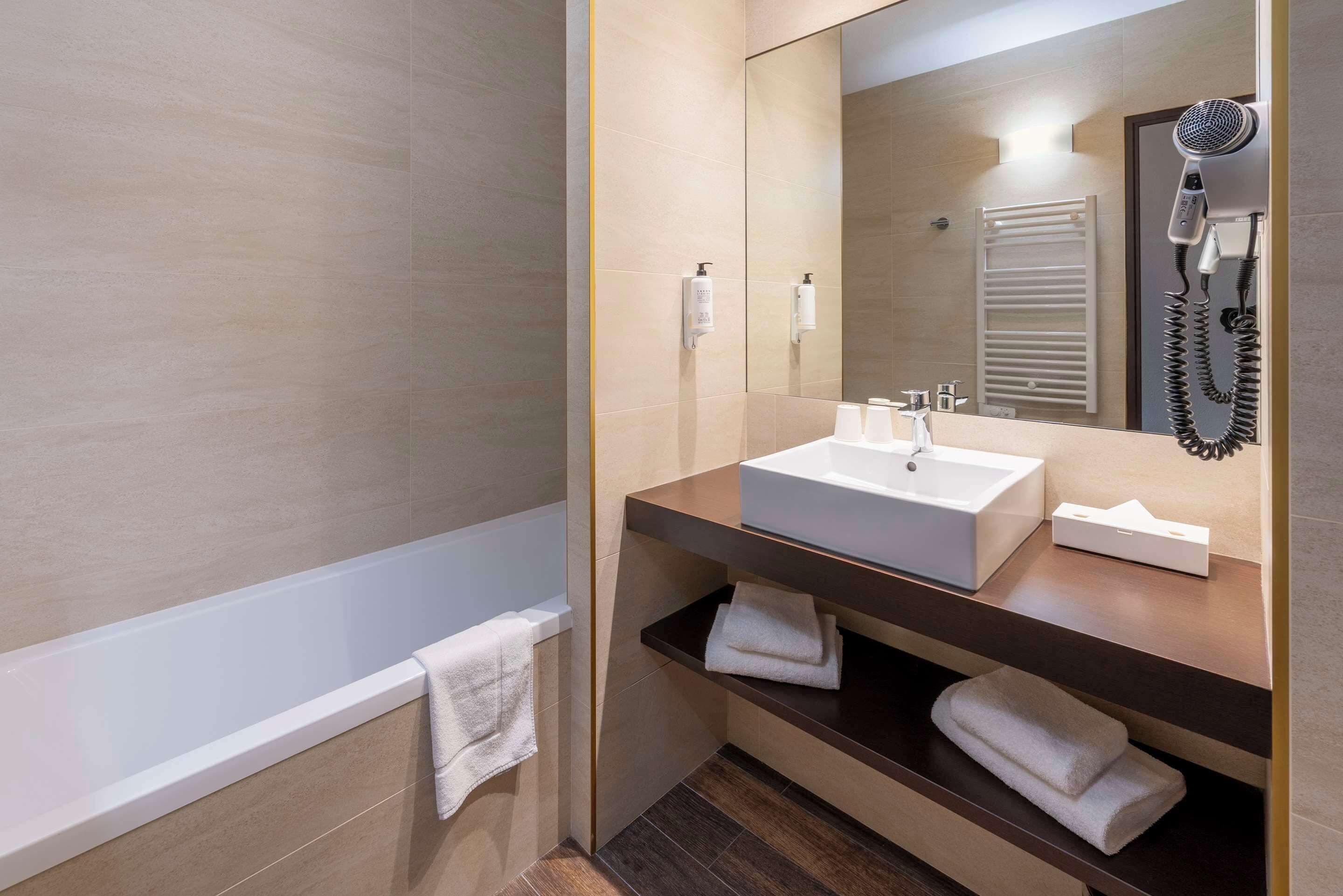 free toiletries, hair dryer, towels