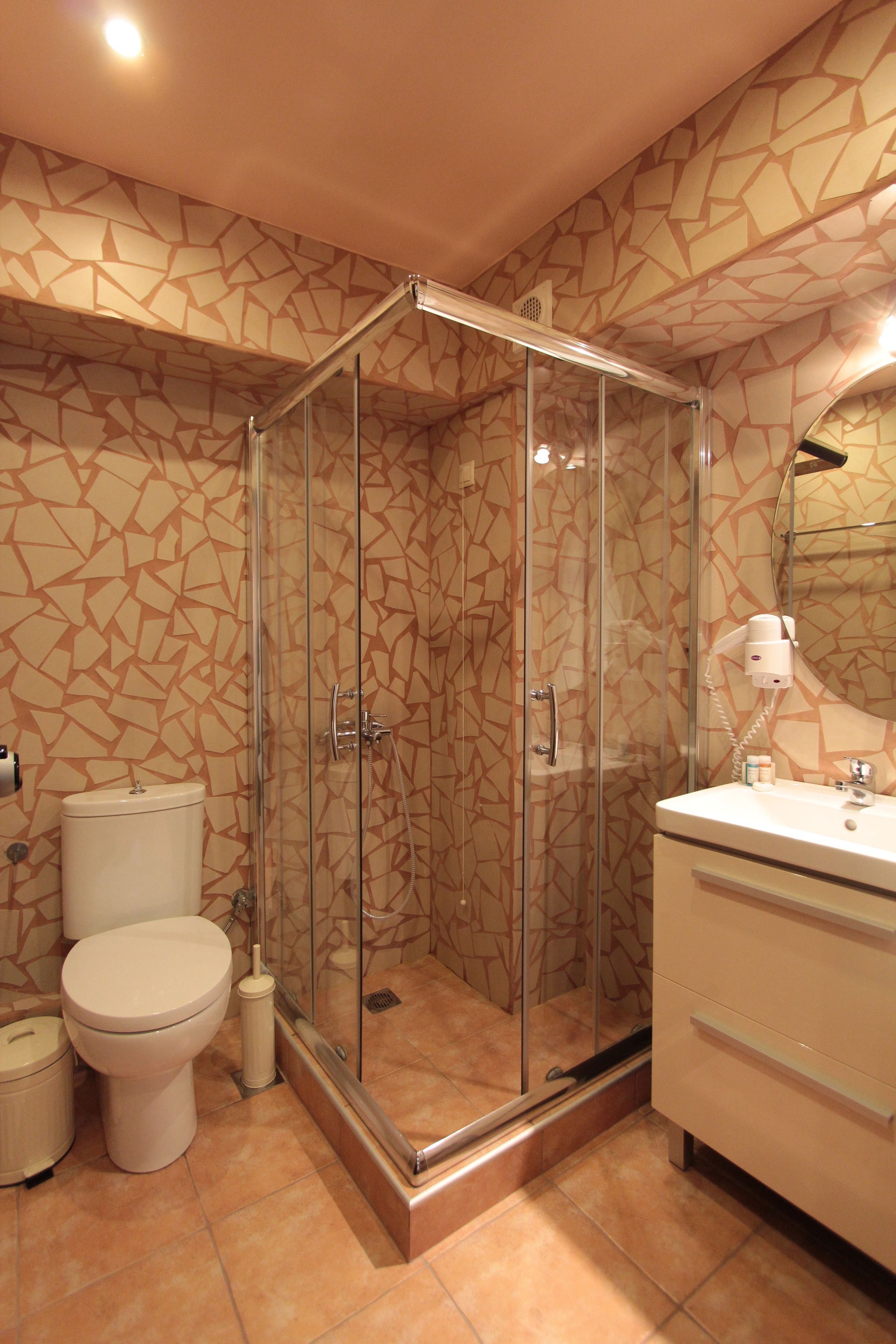 shower, free toiletries, hair dryer, towels