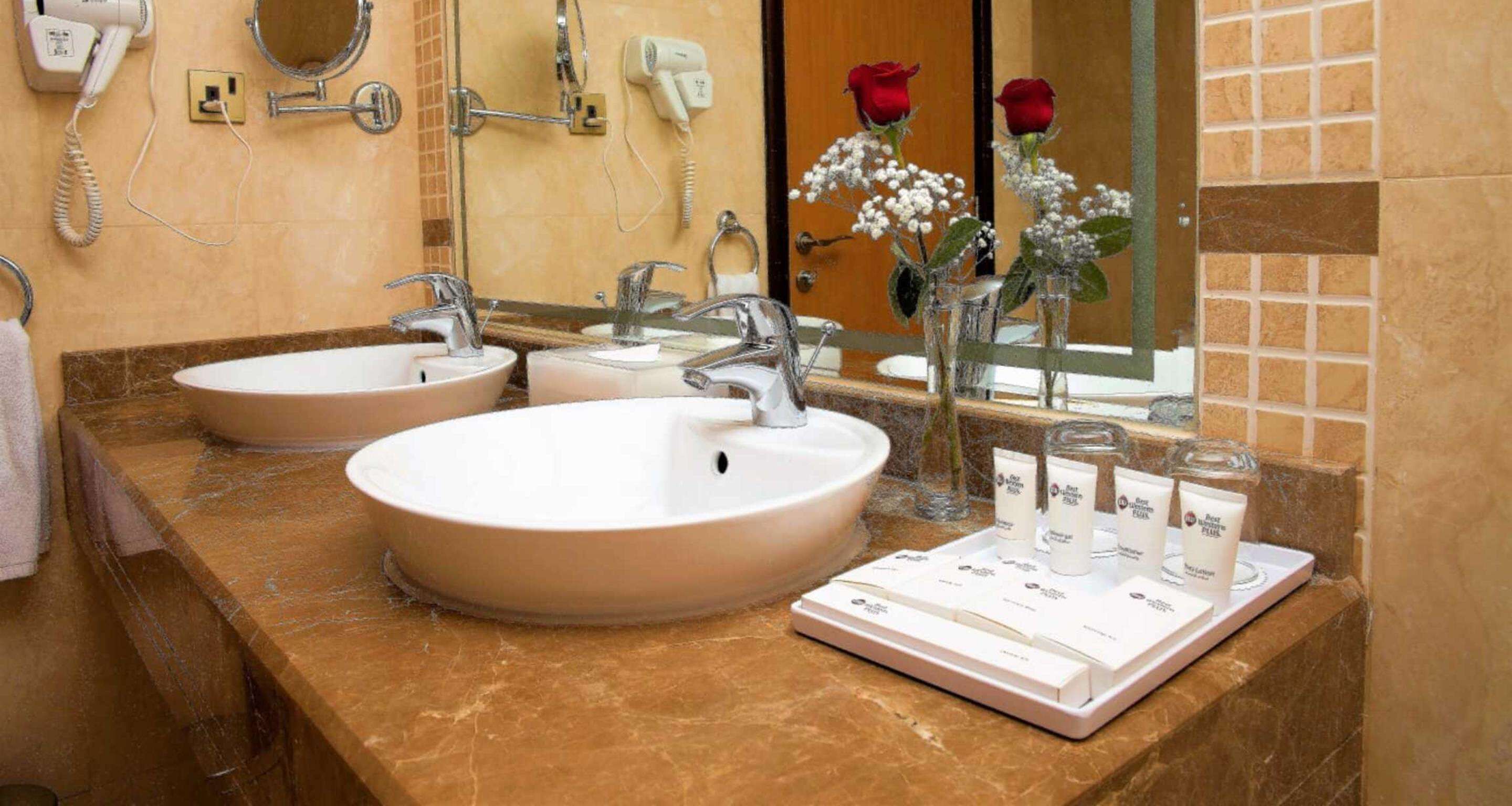 free toiletries, hair dryer, towels