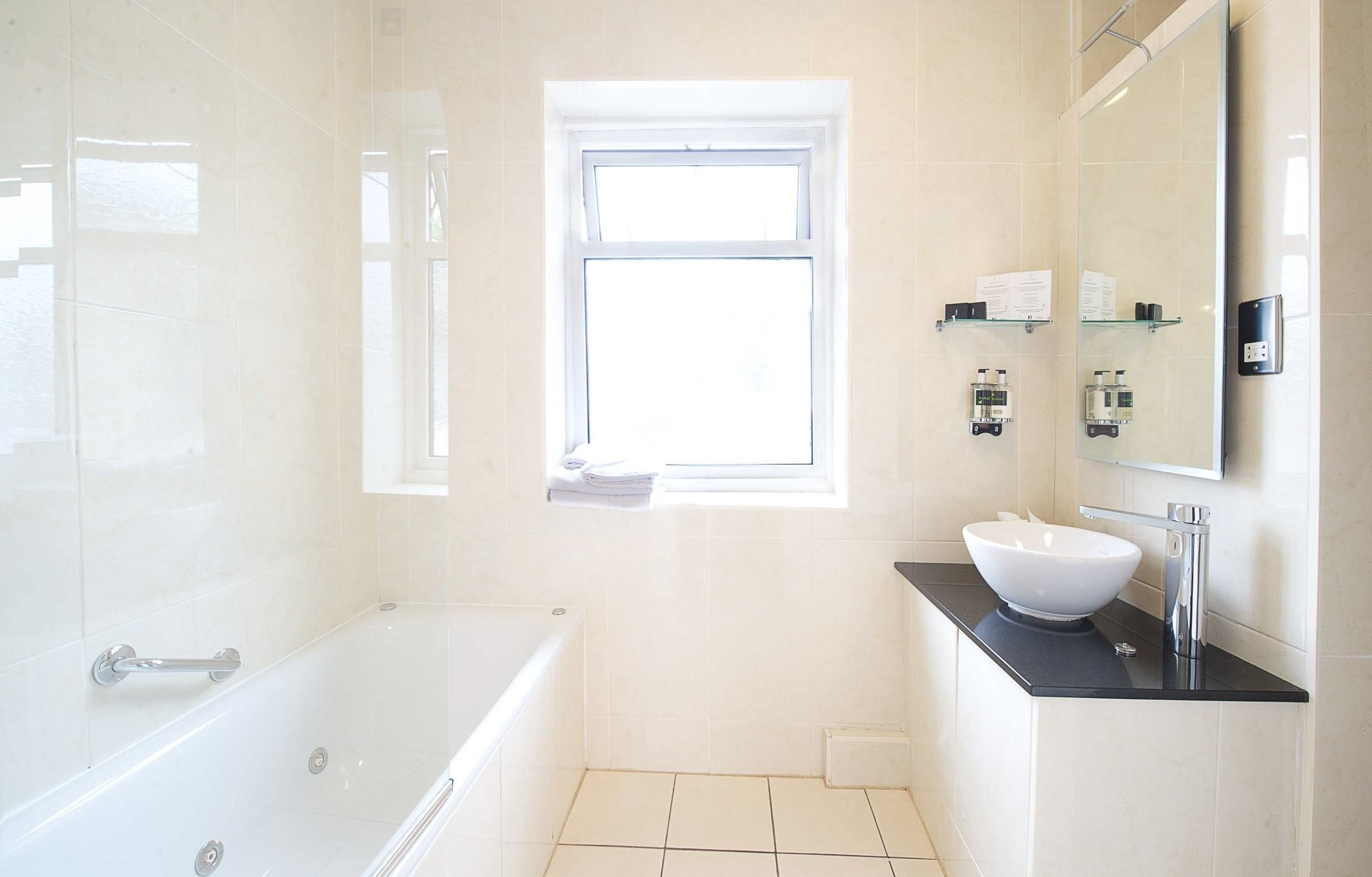 Shower, soap, shampoo, toilet paper