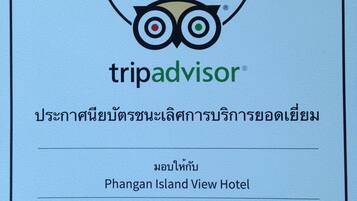 A TripAdvisor award certificate for Phangan Island View Hotel.