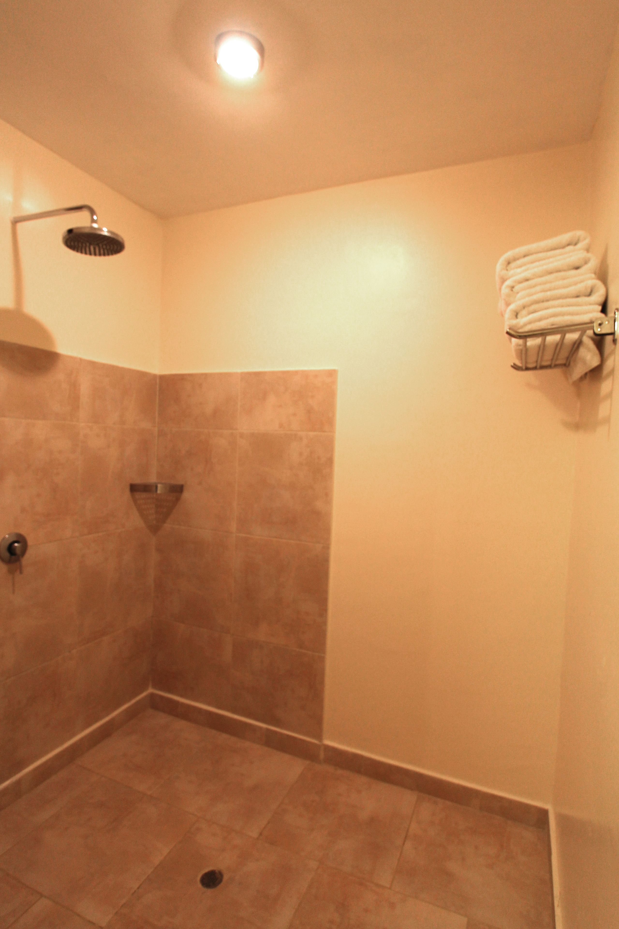 room, multiple beds, pool view | bathroom shower