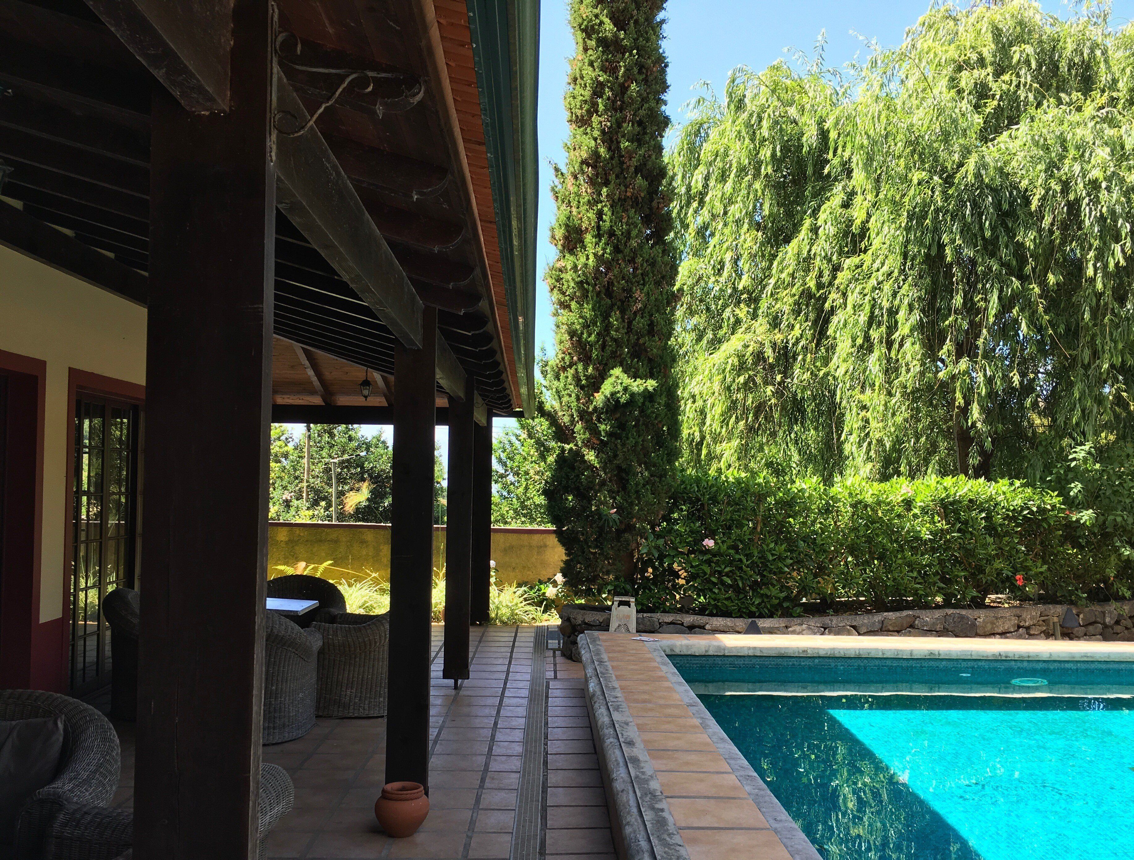 Piscina all'aperto, ombrelloni da piscina, lettini