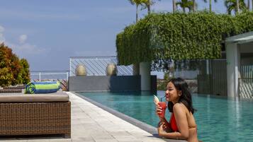 Outdoor pool, sun loungers