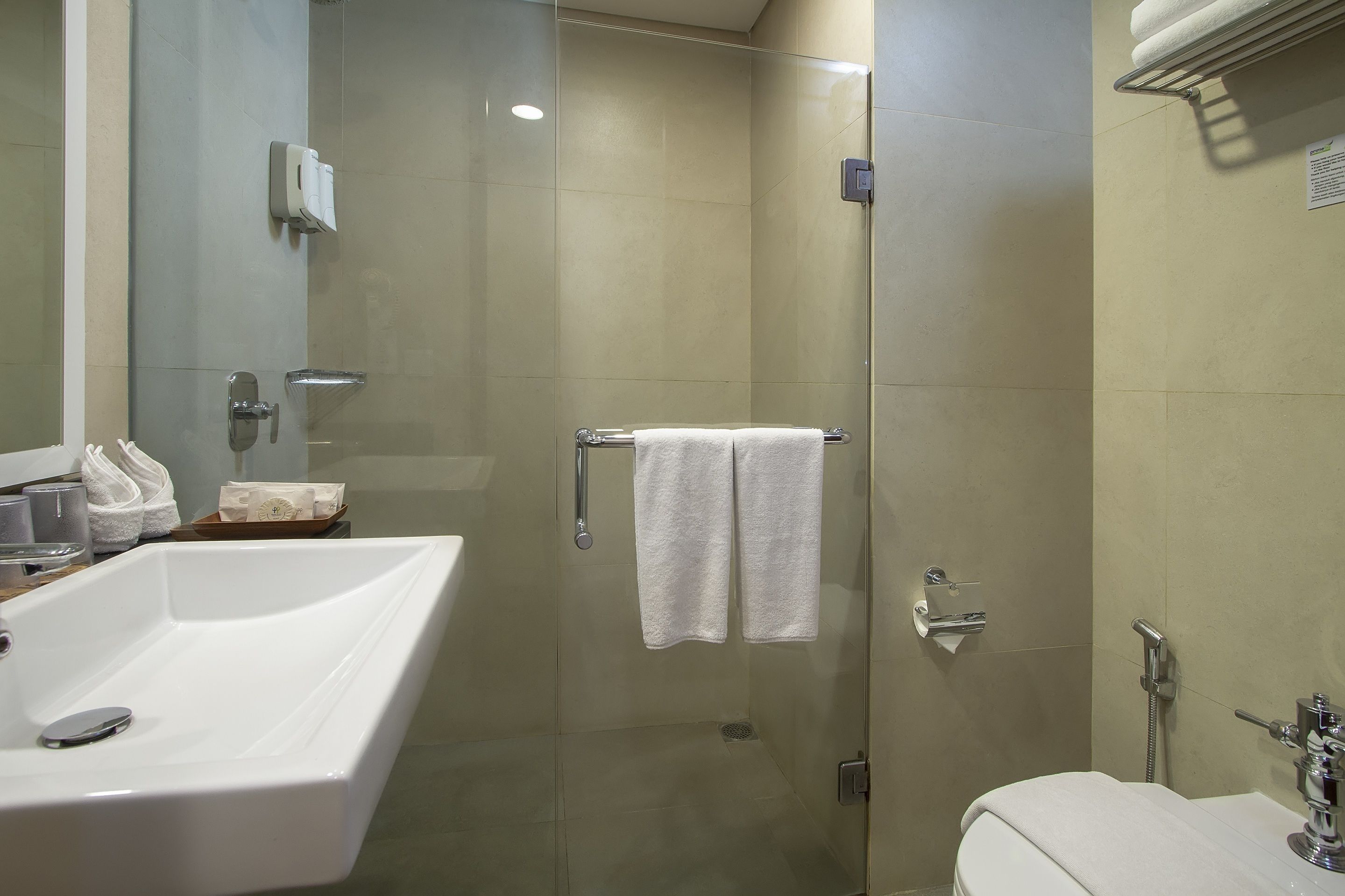 shower, free toiletries, hair dryer, slippers