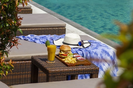 Outdoor pool, sun loungers