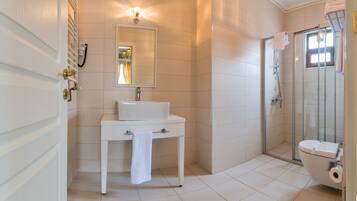 Shower, free toiletries, hair dryer, slippers
