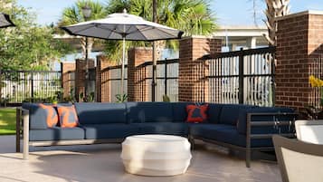 Outdoor pool, pool umbrellas, pool loungers