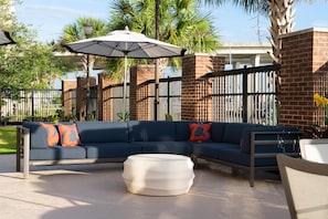 Outdoor pool, pool umbrellas, pool loungers