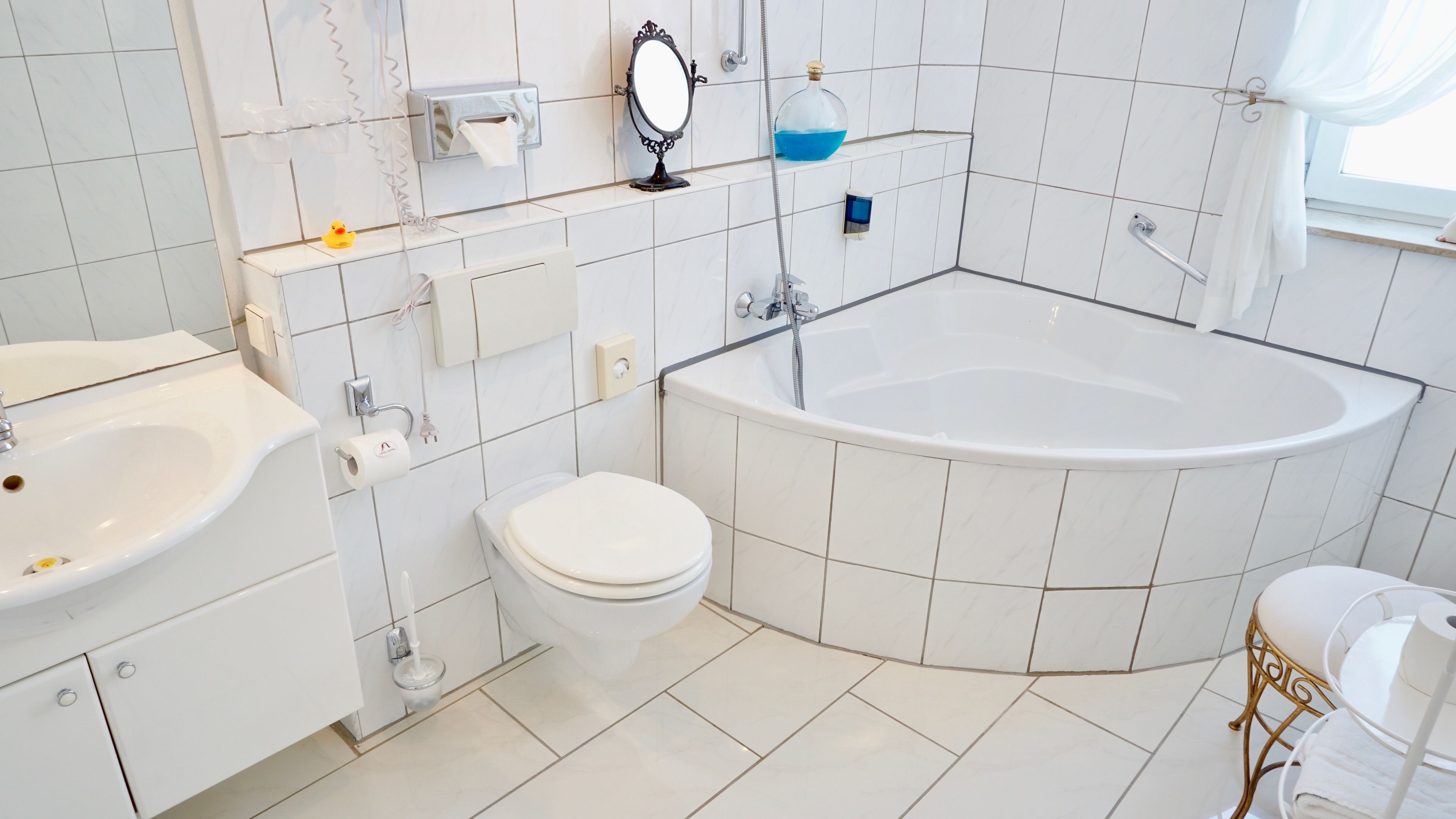 economy double room (stairs required) | bathroom | hair dryer, towels