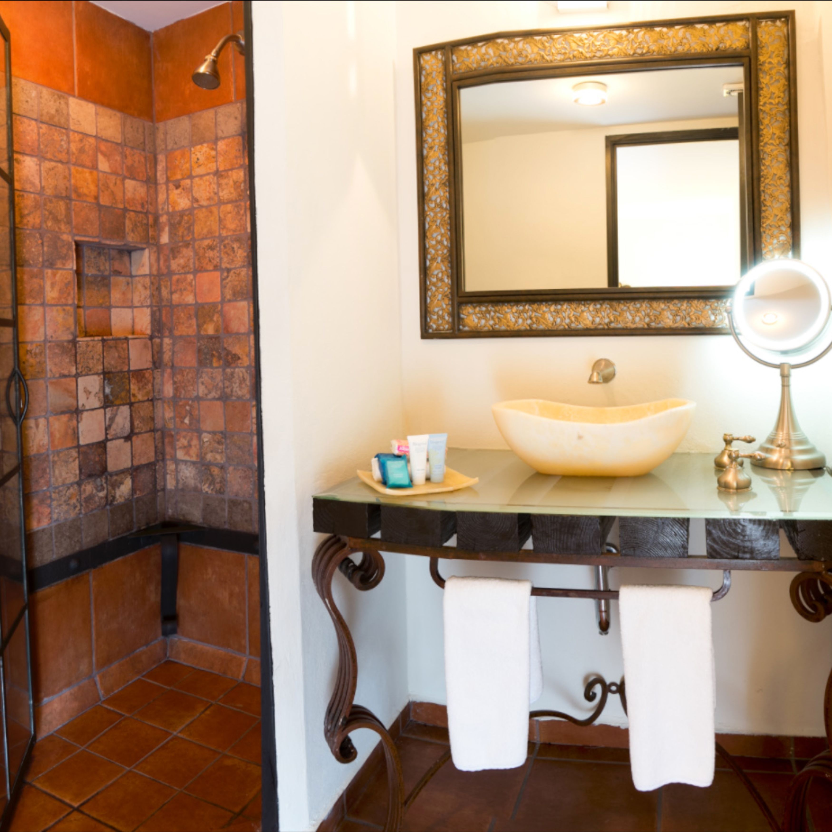 premium suite | bathroom | shower, eco-friendly toiletries, hair dryer, towels
