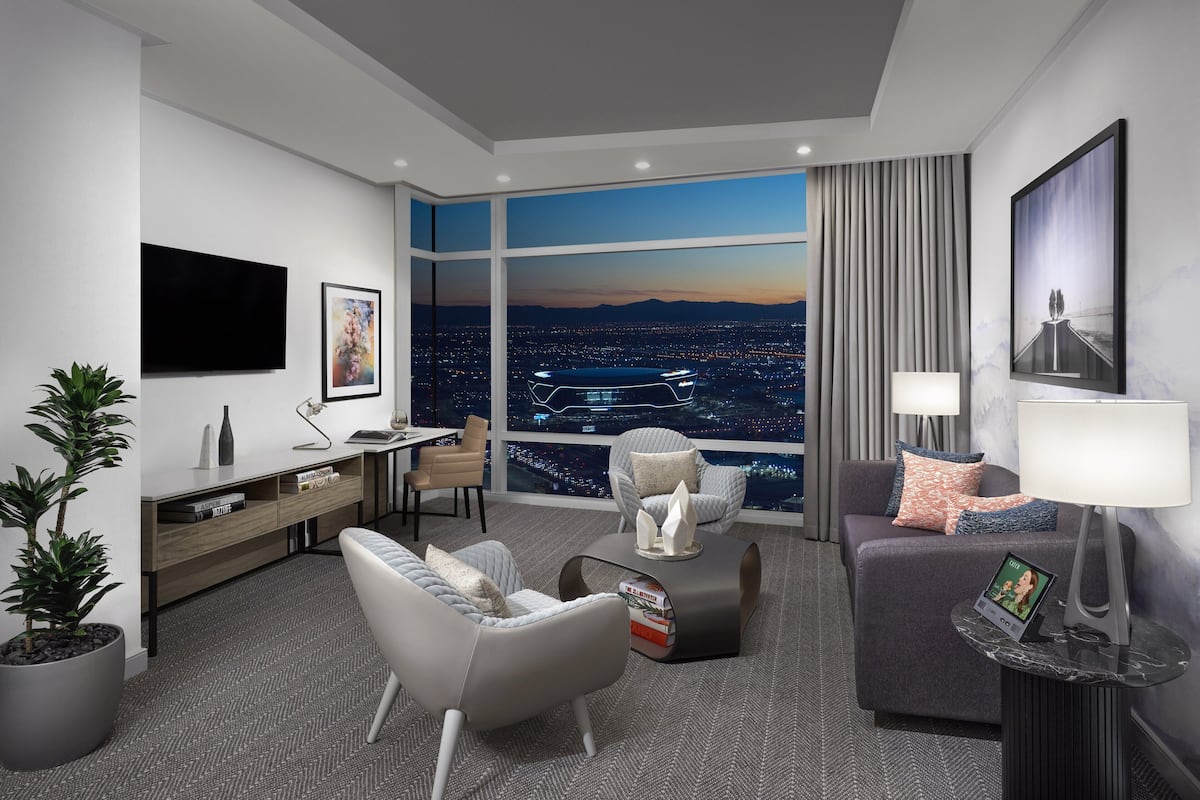 52-inch TV with premium channels, tablet, pay movies