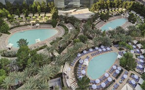 3 outdoor pools, open 10:00 AM to 4:00 PM, cabanas (surcharge) - ARIA Sky Suites (Las Vegas)