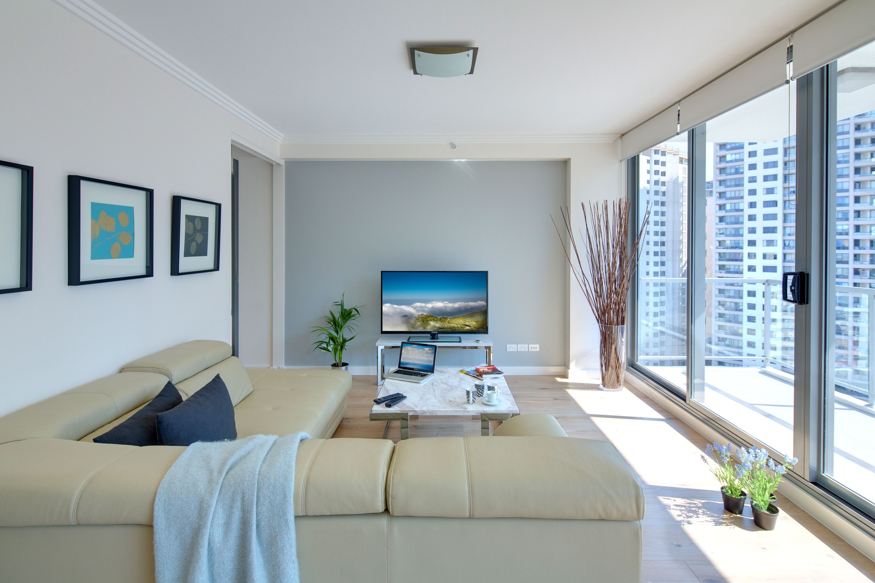 three bedroom twin apartment | living area | 50-inch smart tv with cable channels, tv