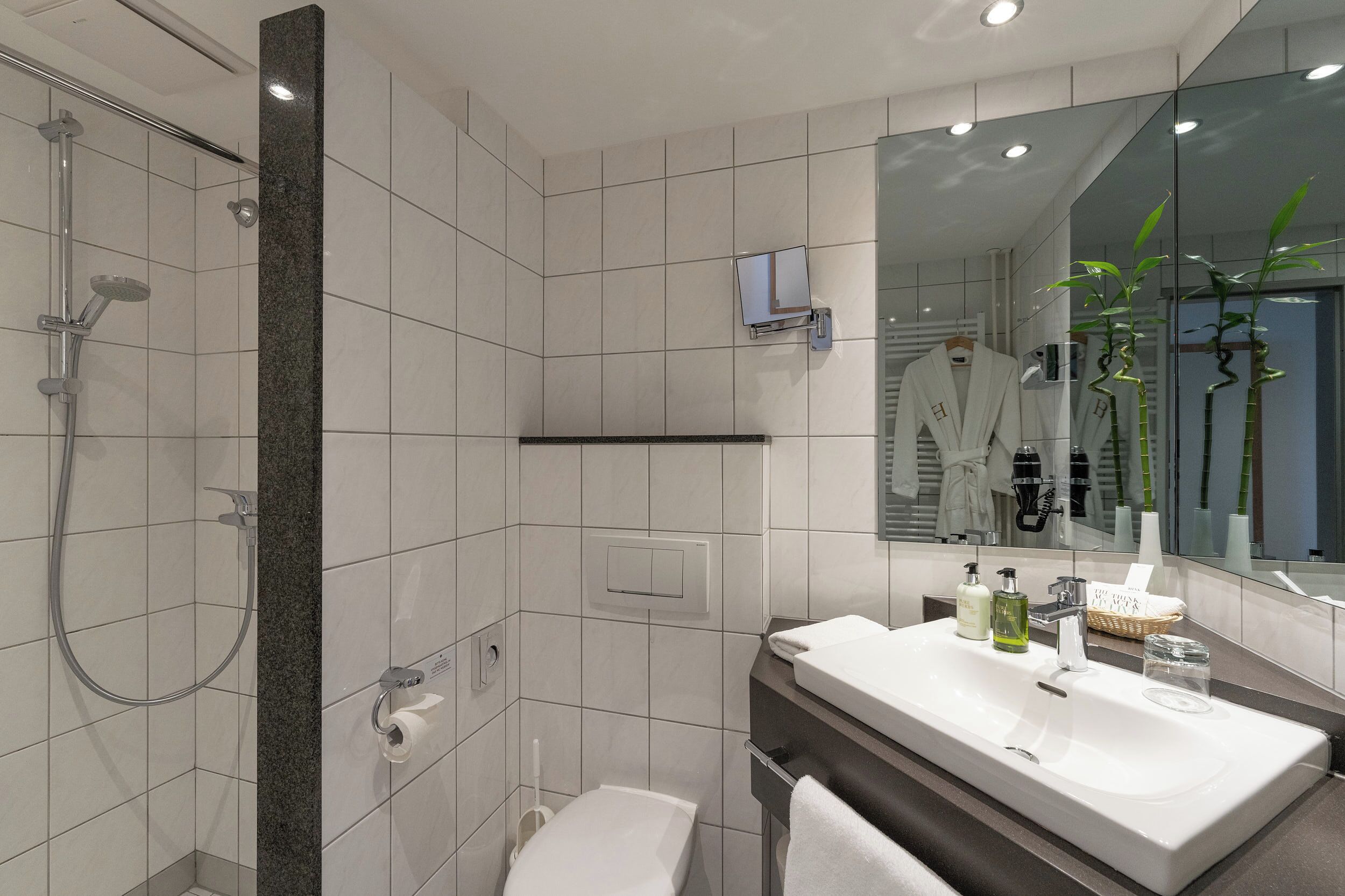 single room, sea view, ground floor | bathroom | shower, free toiletries, hair dryer, bathrobes