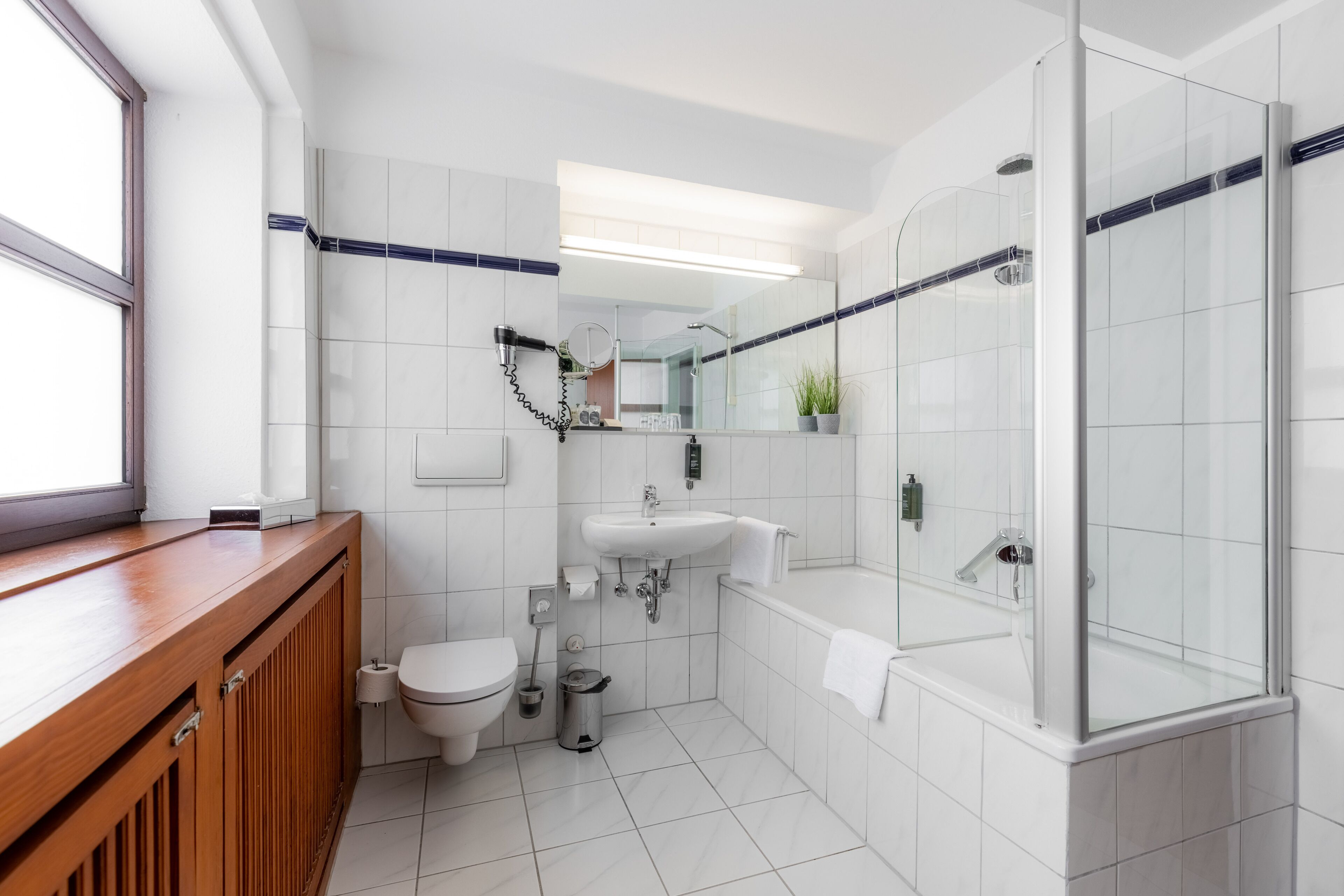 free toiletries, hair dryer, towels, soap