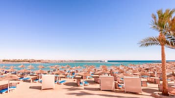 Private beach, sun loungers, beach umbrellas, beach towels