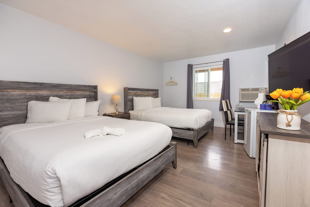 Premium bedding, down comforters, pillowtop beds, blackout drapes