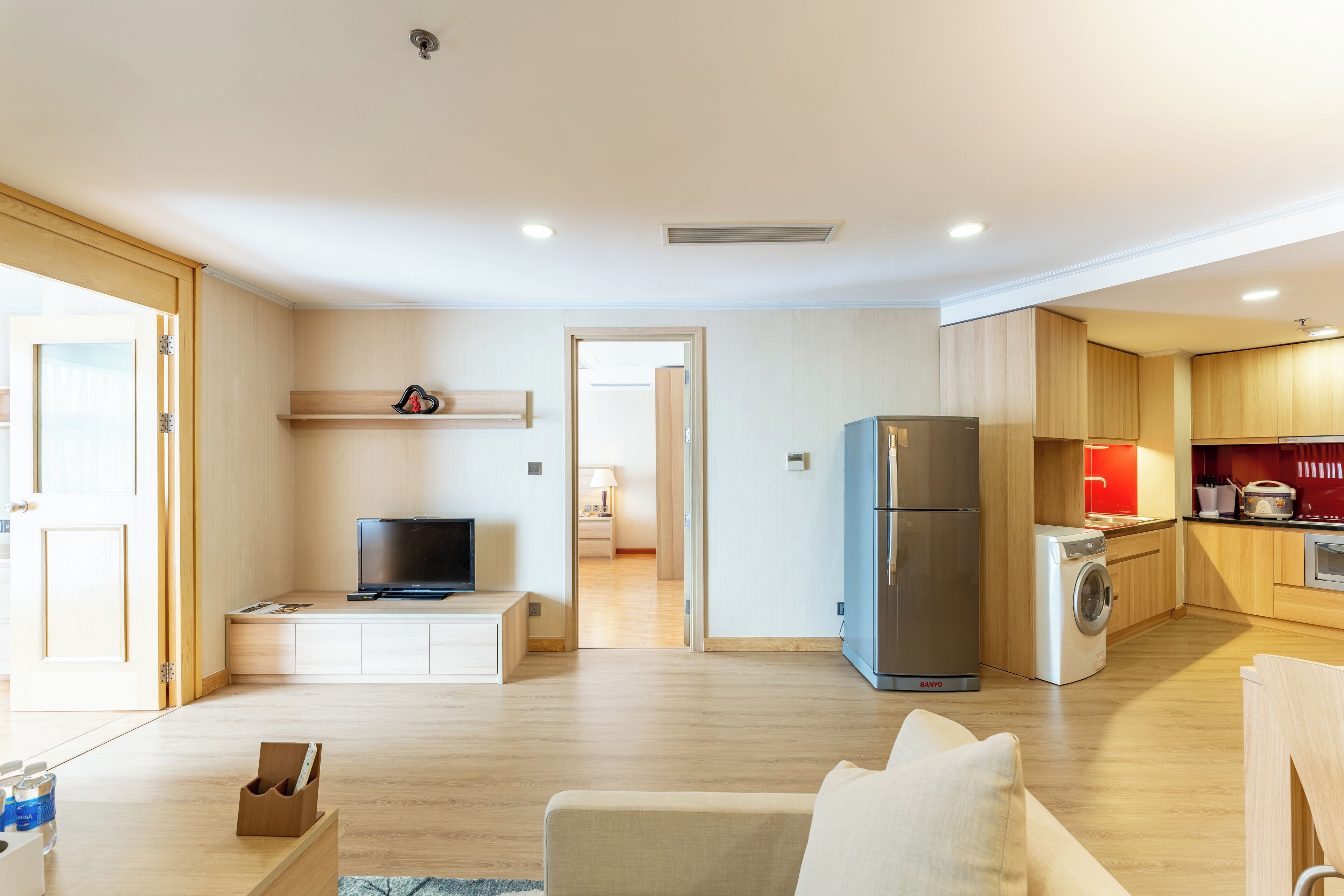 family apartment | living area | 37-inch lcd tv with cable channels, tv, computer monitors