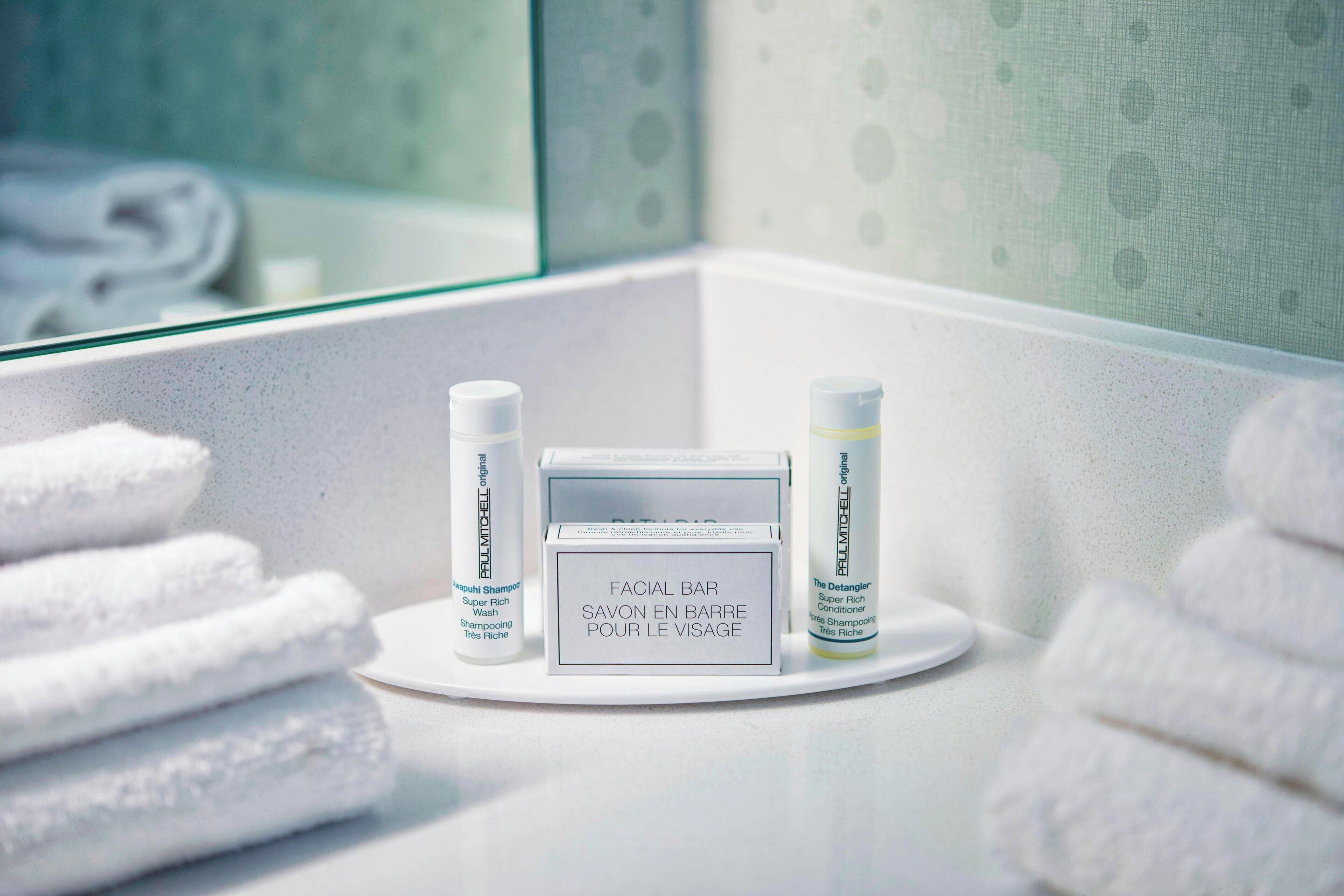 free toiletries, hair dryer, towels