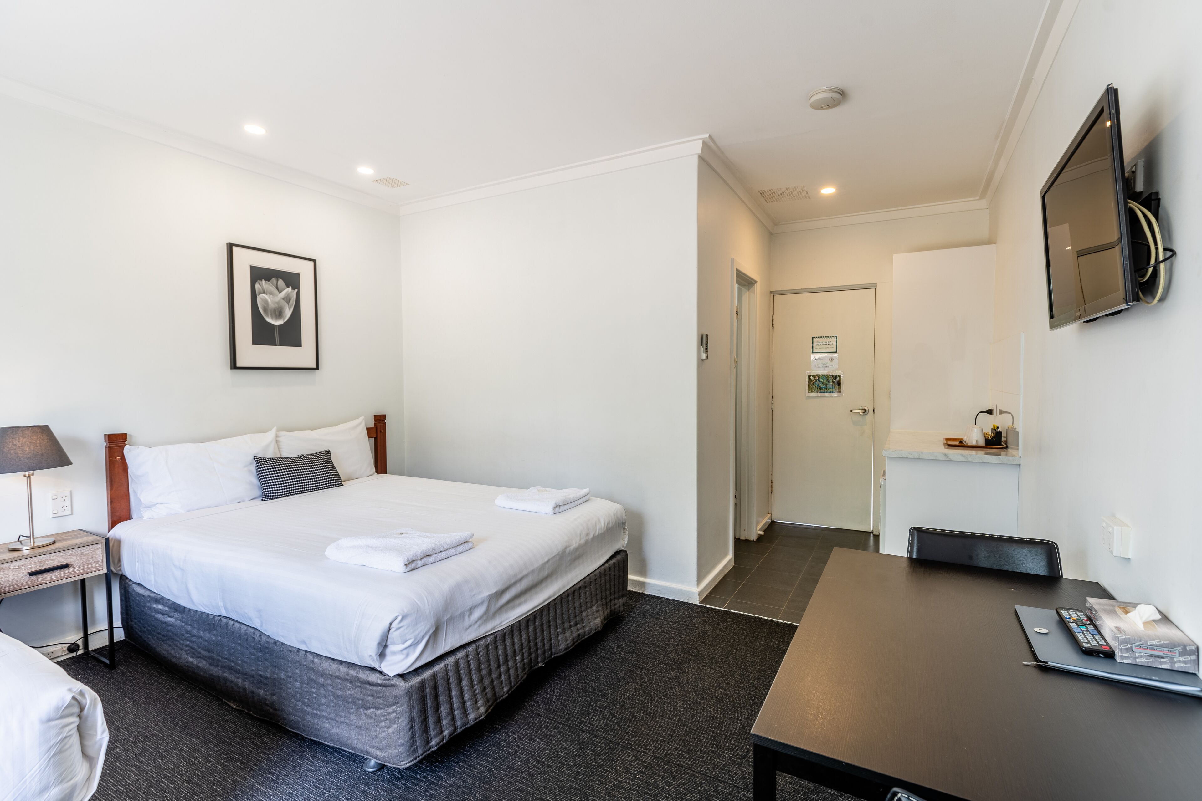 Desk, blackout curtains, iron/ironing board, free cots/infant beds