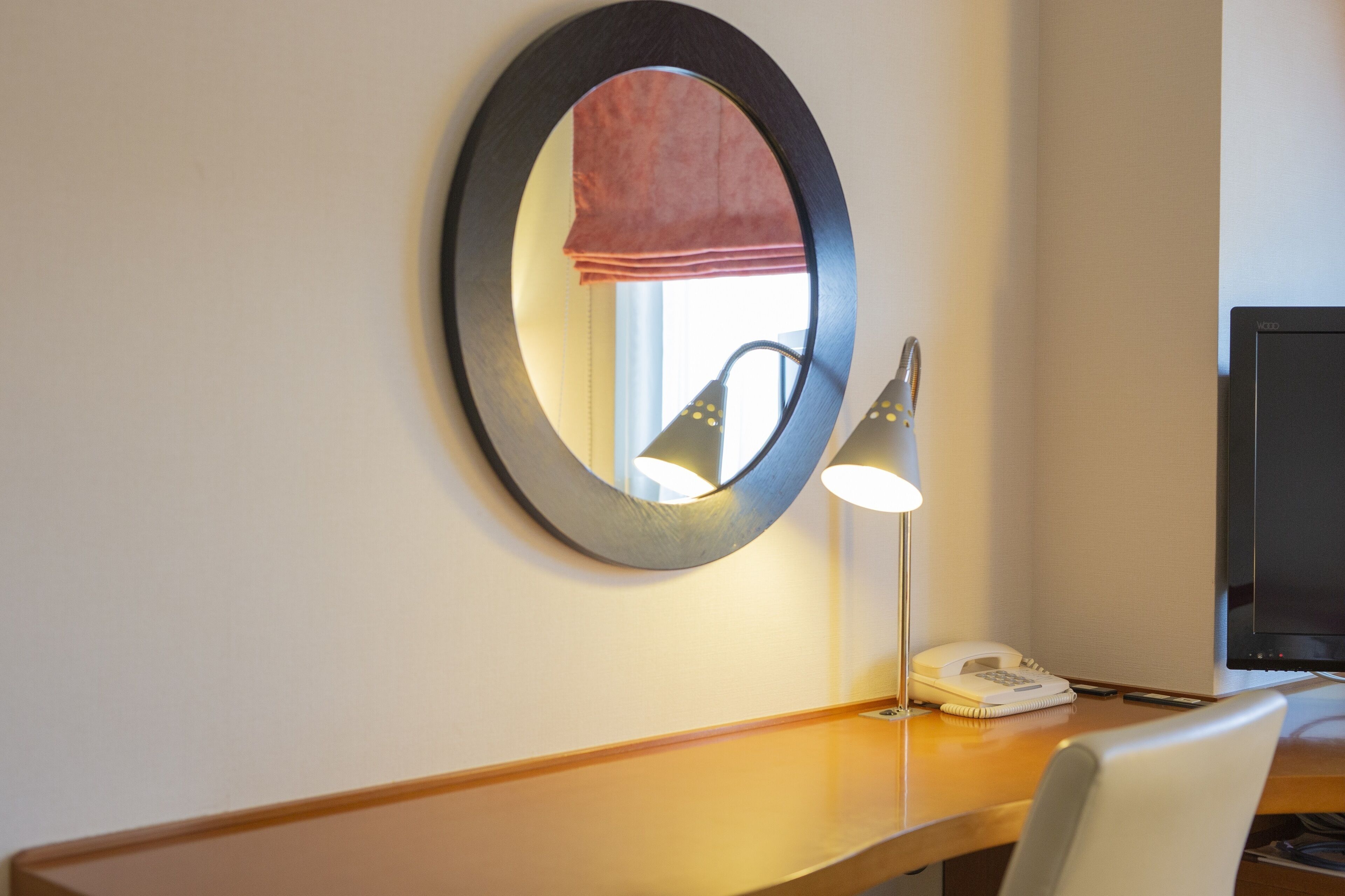 lady's floor semi double room | desk, laptop workspace, blackout curtains, iron/ironing board