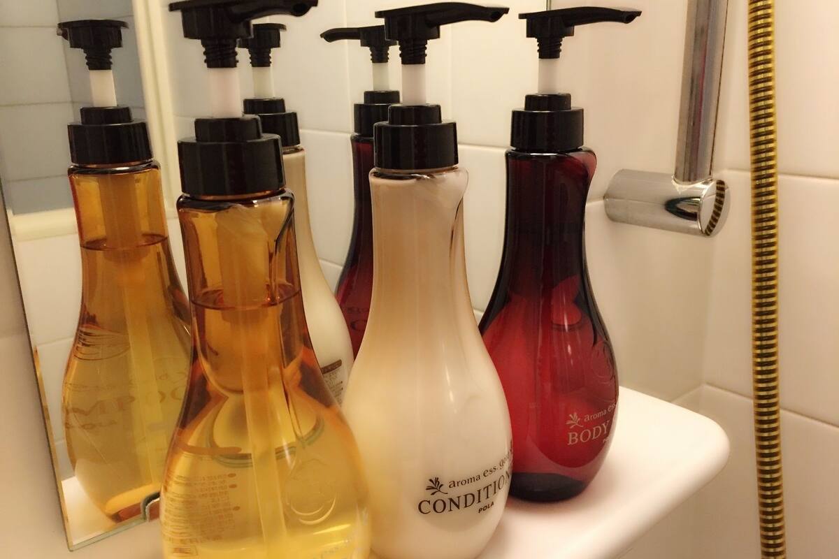 free toiletries, hair dryer, slippers, towels