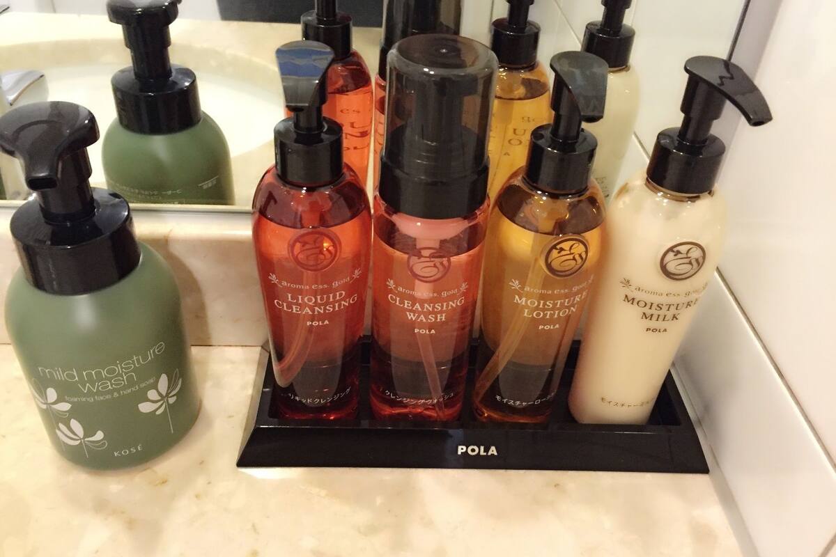 free toiletries, hair dryer, slippers, towels