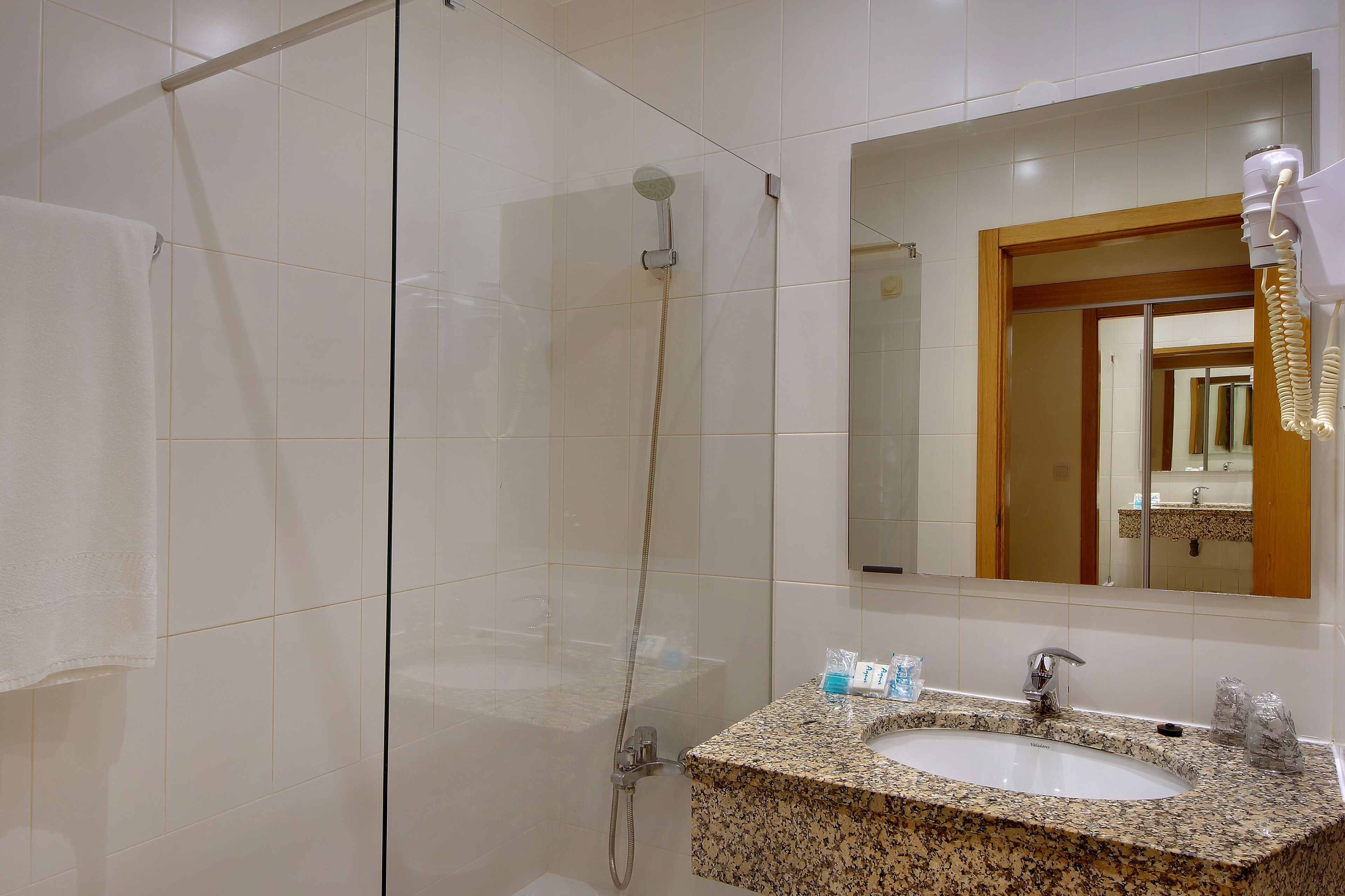 free toiletries, hair dryer, towels