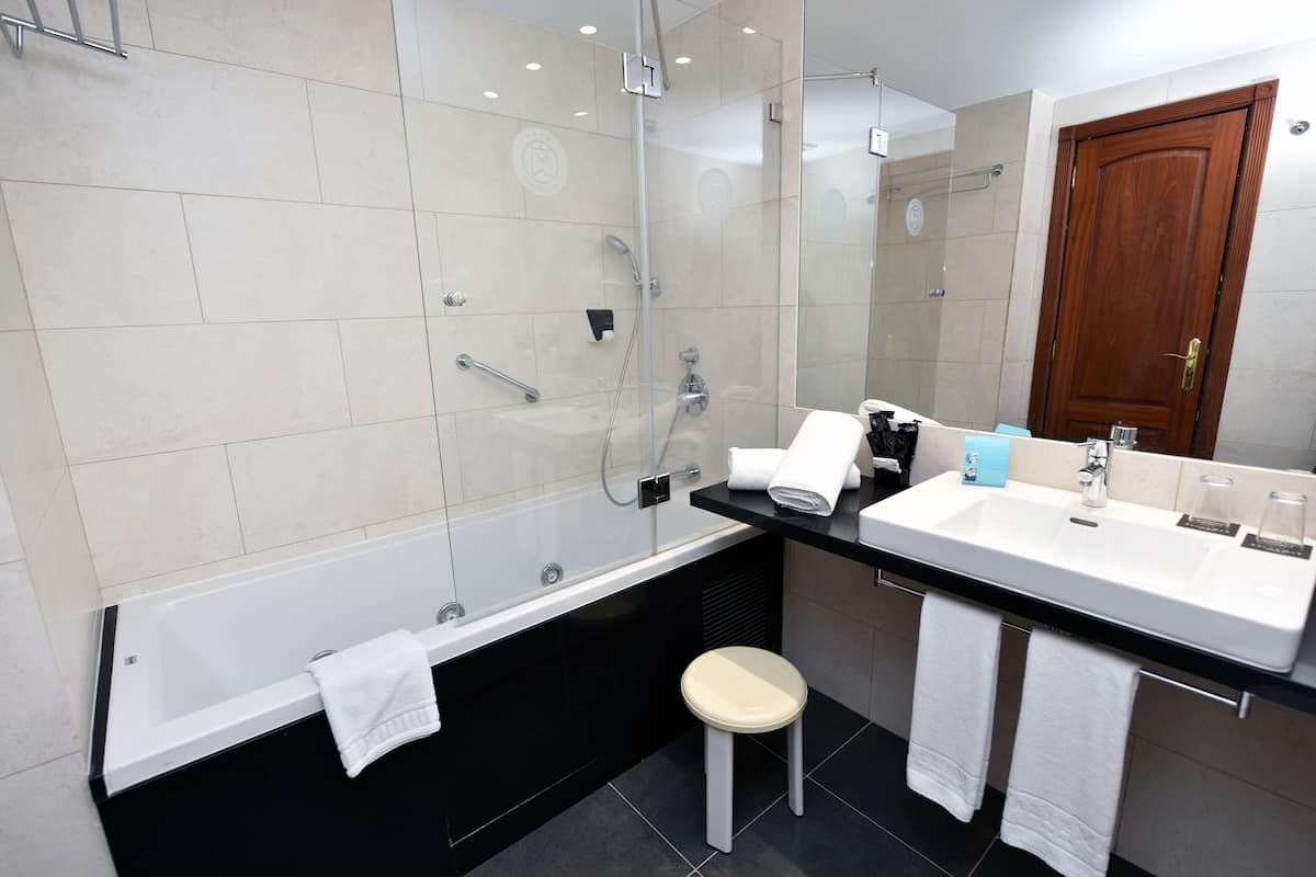 hair dryer, bidet, towels